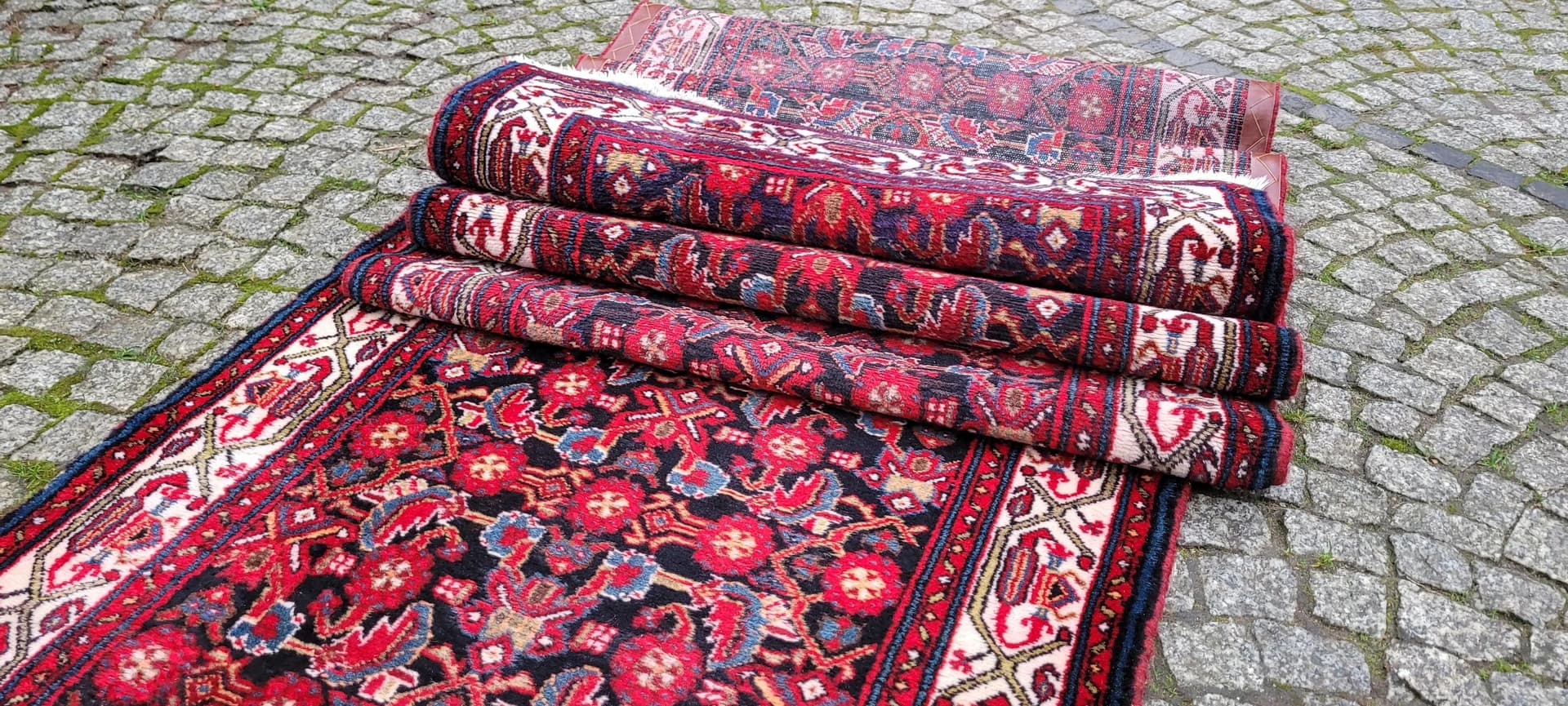 Chodnik Hamadan 90x485 cm, czerwony, wełna, Iran, lata 20. - 87432