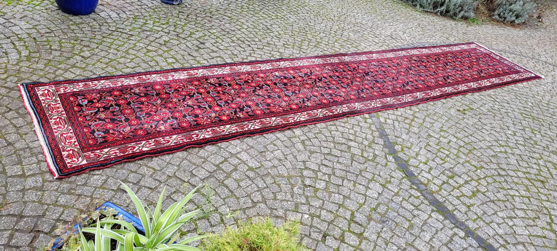 Chodnik Hamadan 90x485 cm, czerwony, wełna, Iran, lata 20. - 87425