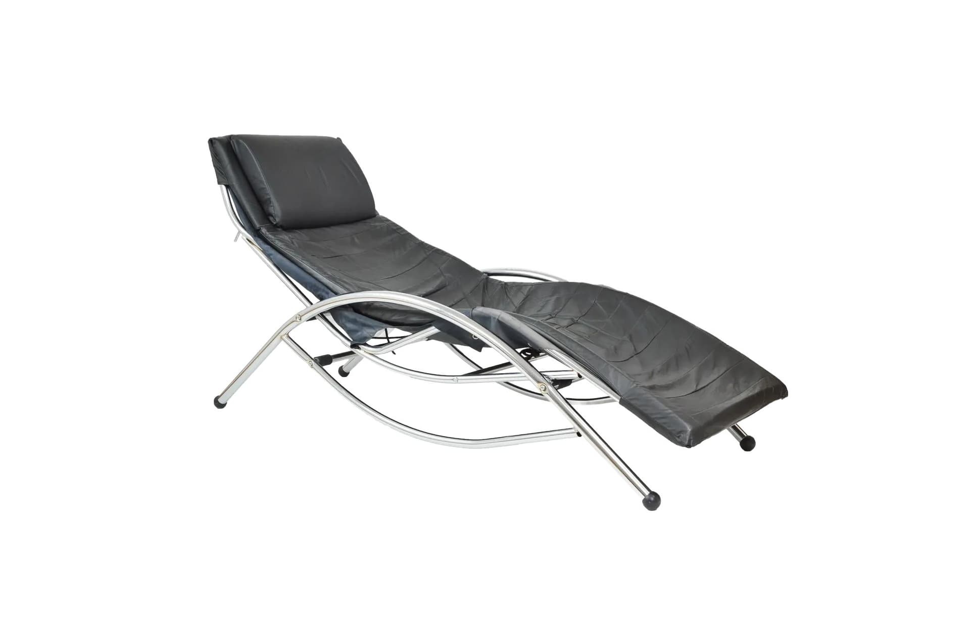 Chaise longue, black leather, chromed steel, Poland, 1980s.