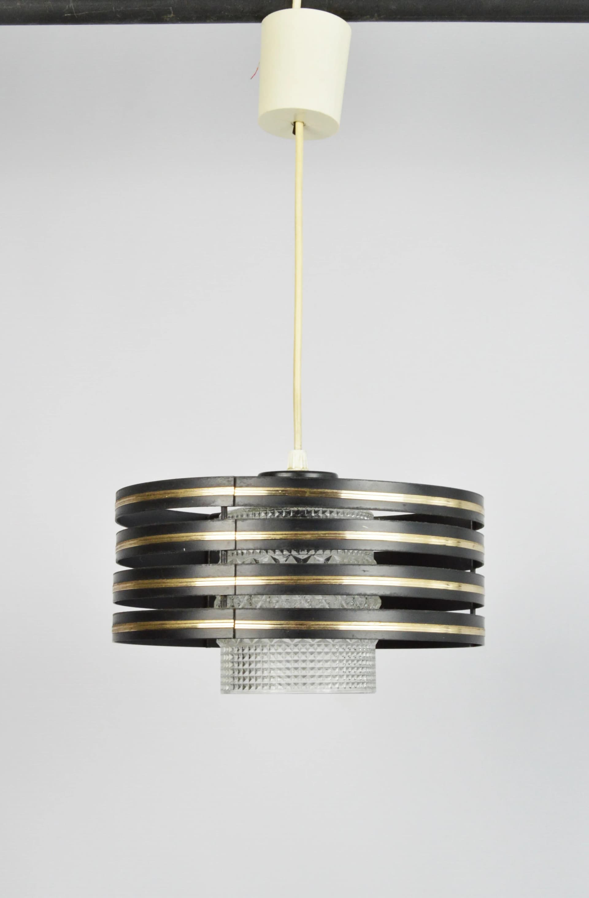 Pendant Lamp Space Age, black metal, glass, Germany, 1970s - 84246