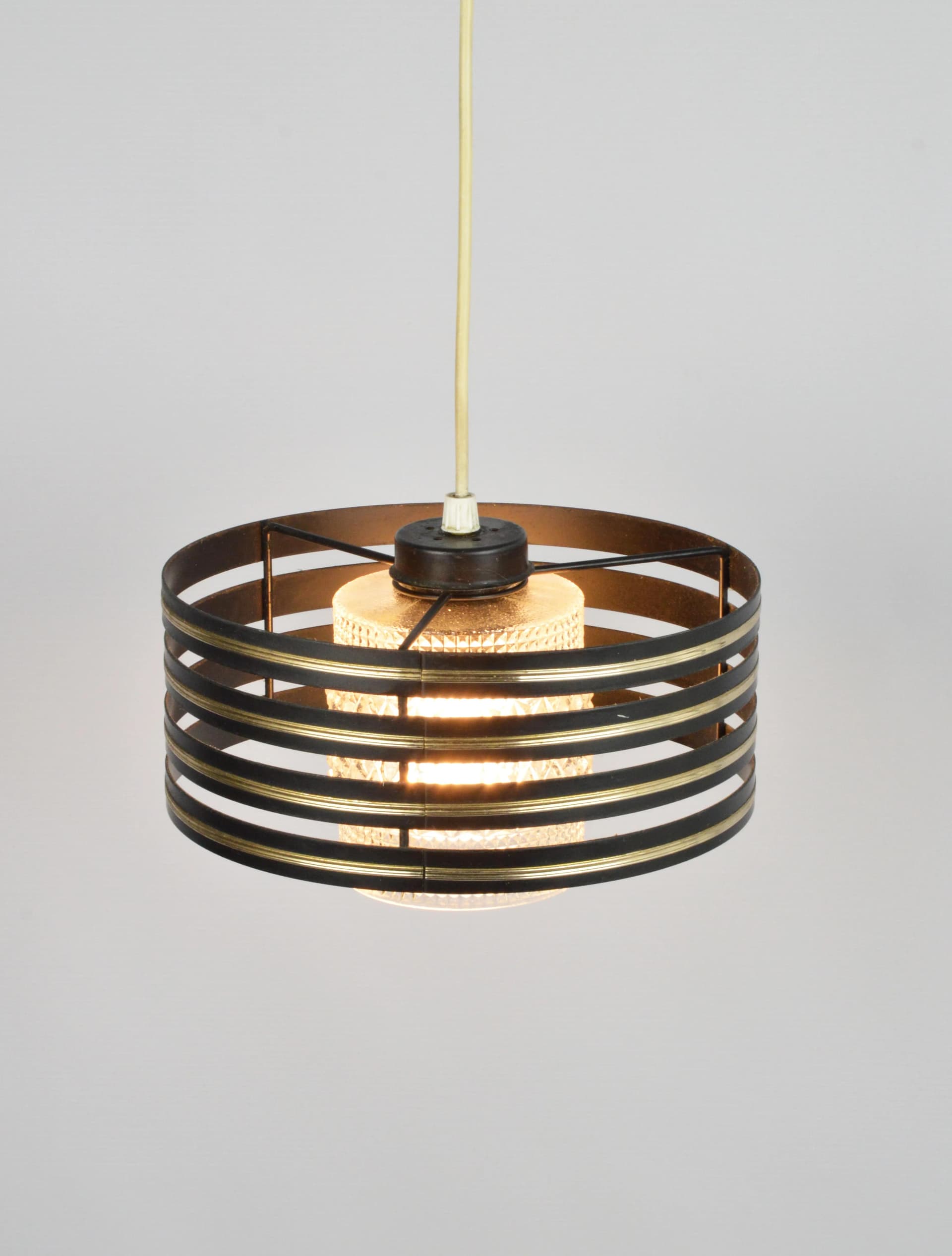 Pendant Lamp Space Age, black metal, glass, Germany, 1970s - 84249