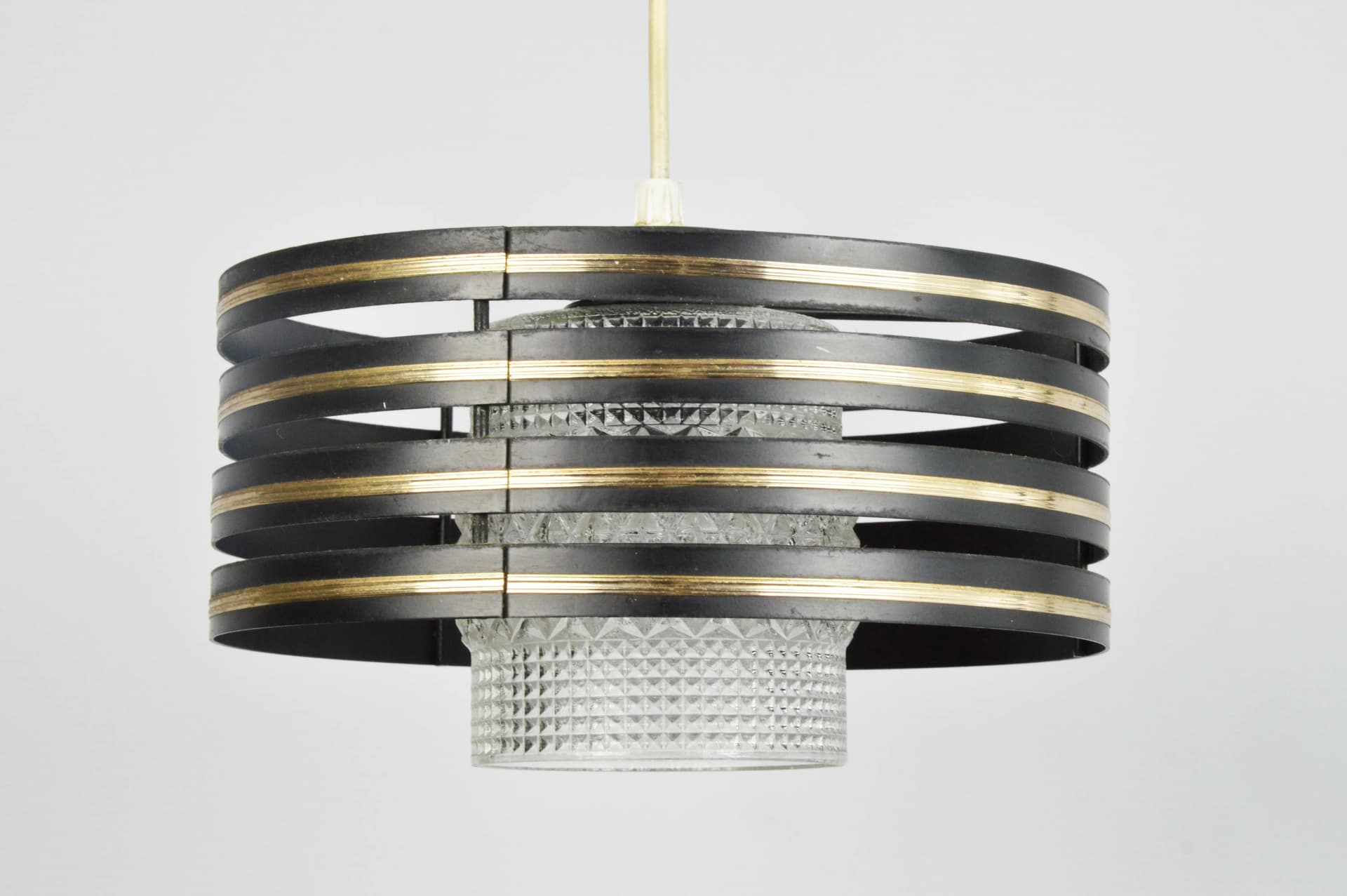 Pendant Lamp Space Age, black metal, glass, Germany, 1970s - 84248
