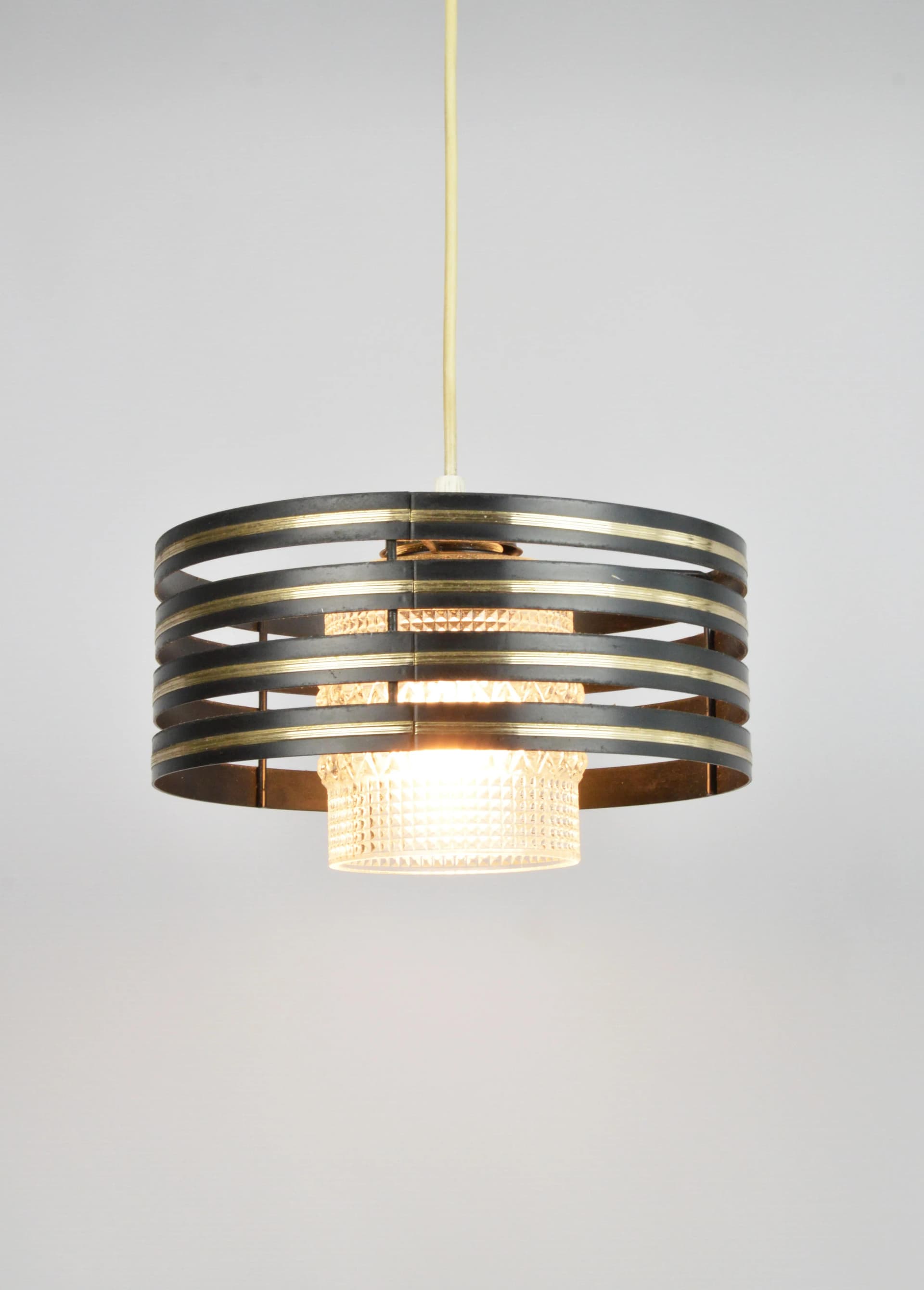 Pendant Lamp Space Age, black metal, glass, Germany, 1970s - 84250