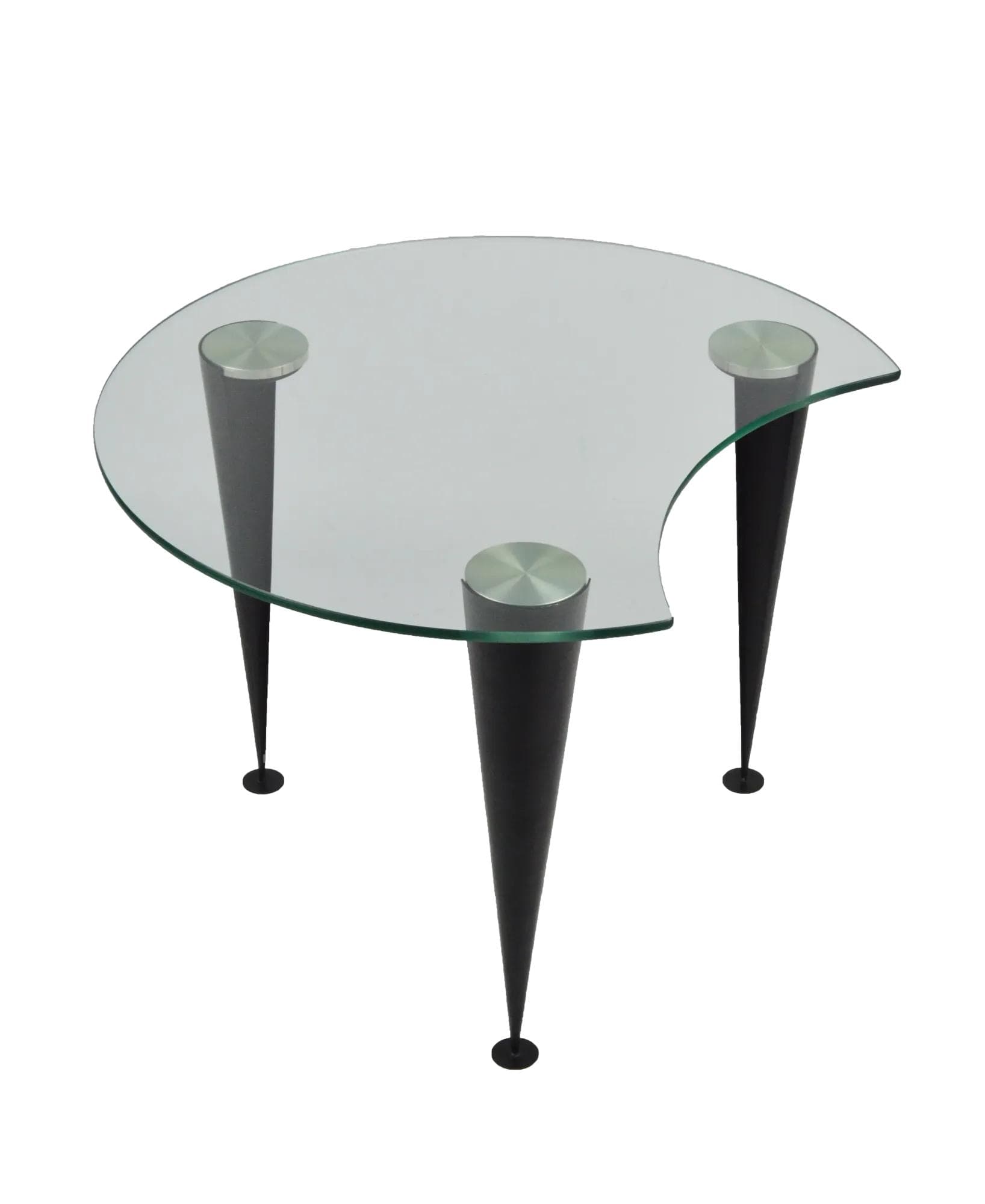 Stolik kawowy, szkło przezroczyste, metal czarny, Polska, lata 80.