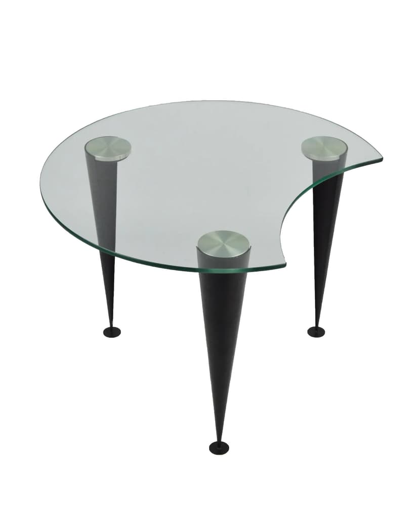 Coffee table, transparent glass, black metal, Poland, 1980s.