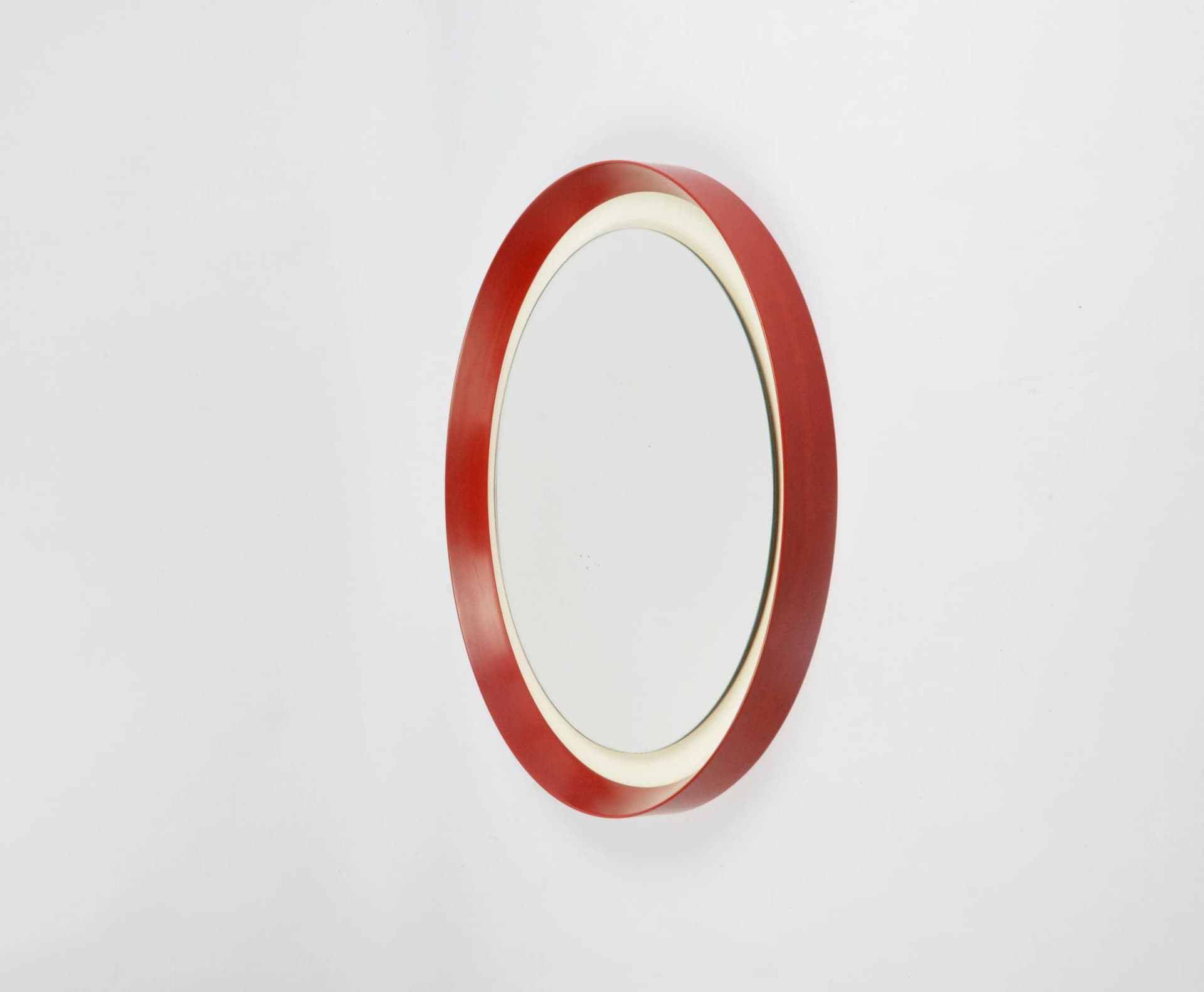 Round mirror, red plastic, Poland, 1970s. - 84186