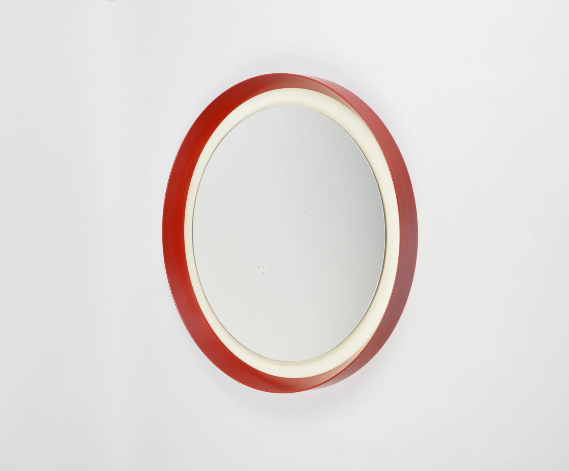 Round mirror, red plastic, Poland, 1970s. - 84187