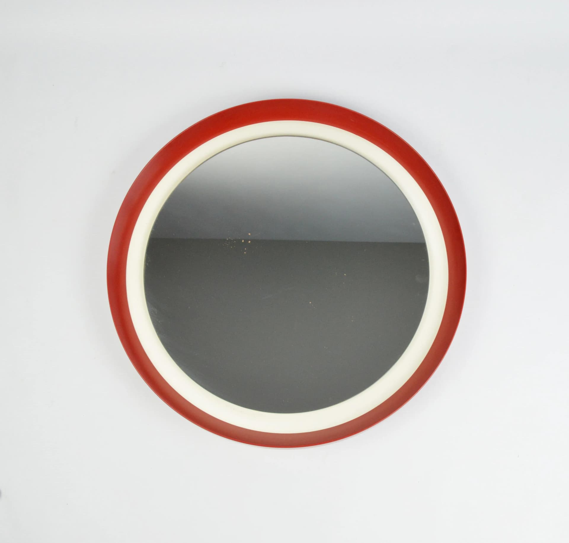 Round mirror, red plastic, Poland, 1970s. - 84189