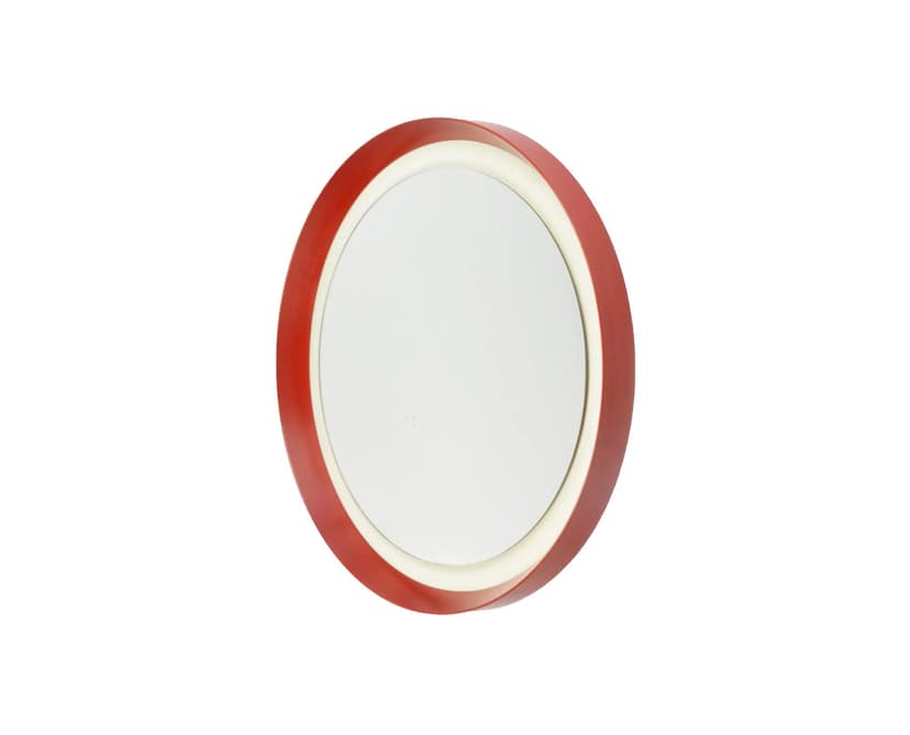 Round mirror, red plastic, Poland, 1970s.