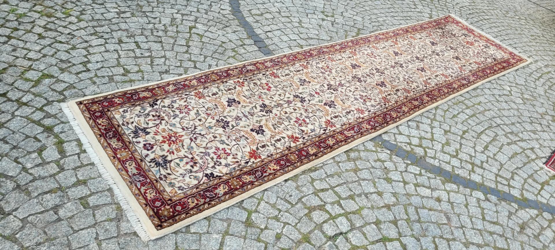 Chodnik Indo Tebriz 86x350 cm, beżowy, wełna, Indie - 87399