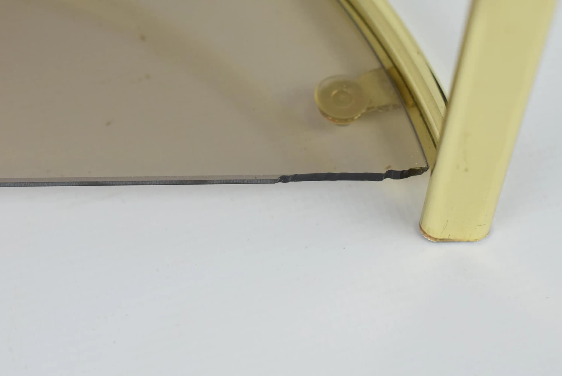 Wall shelf, brown smoked glass, gold metal, Poland, 1980s. - 84154