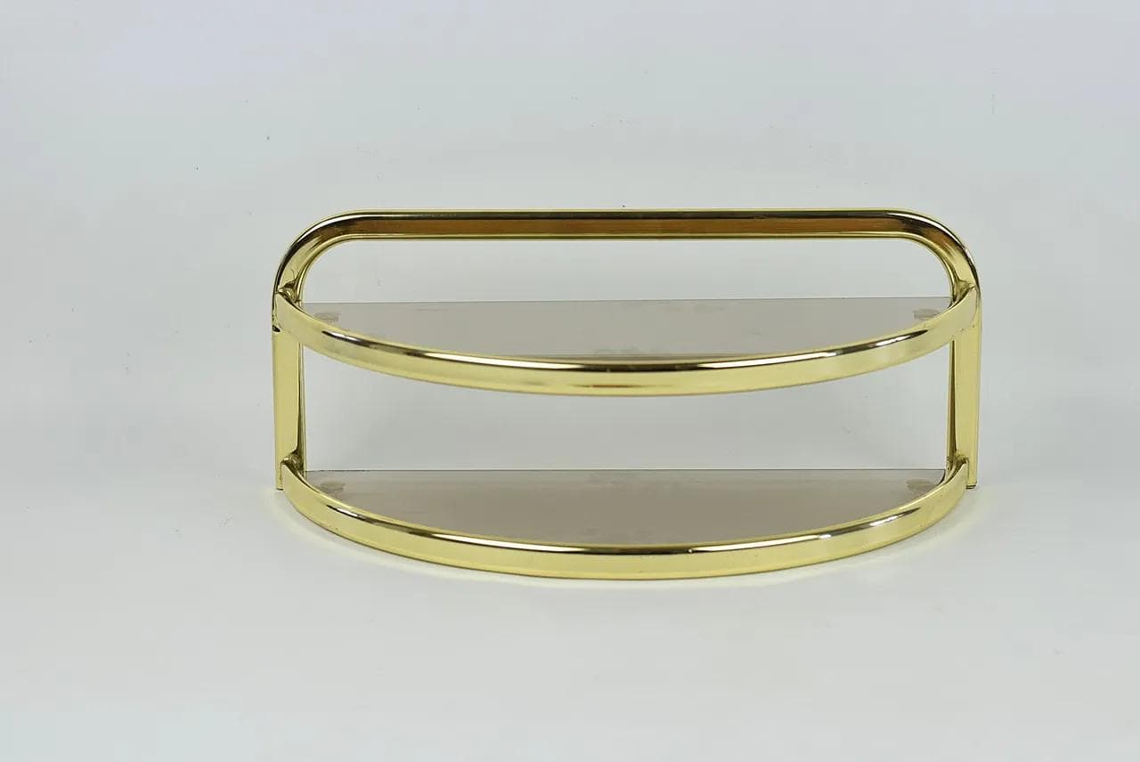 Wall shelf, brown smoked glass, gold metal, Poland, 1980s. - 84153