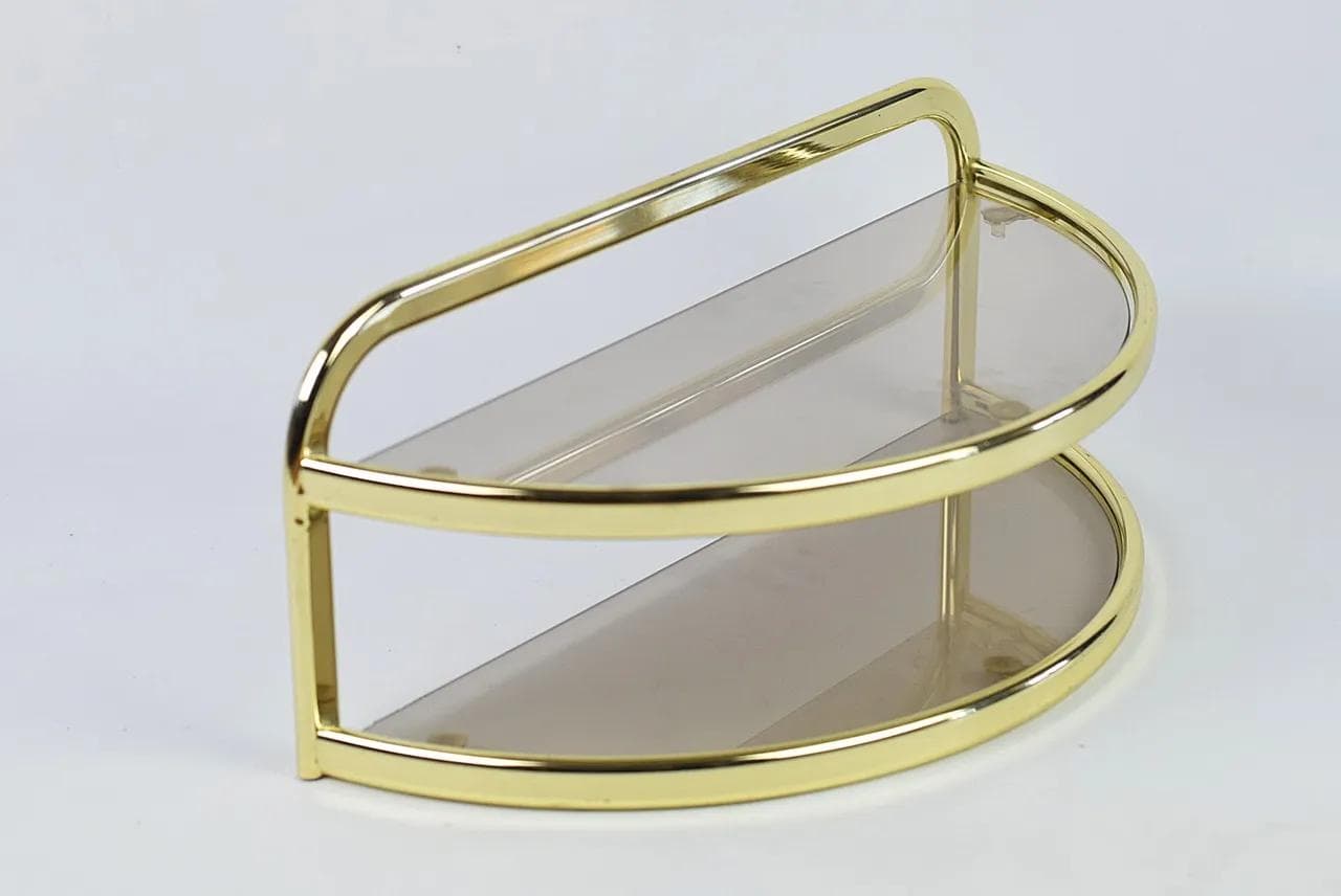 Wall shelf, brown smoked glass, gold metal, Poland, 1980s. - 84152