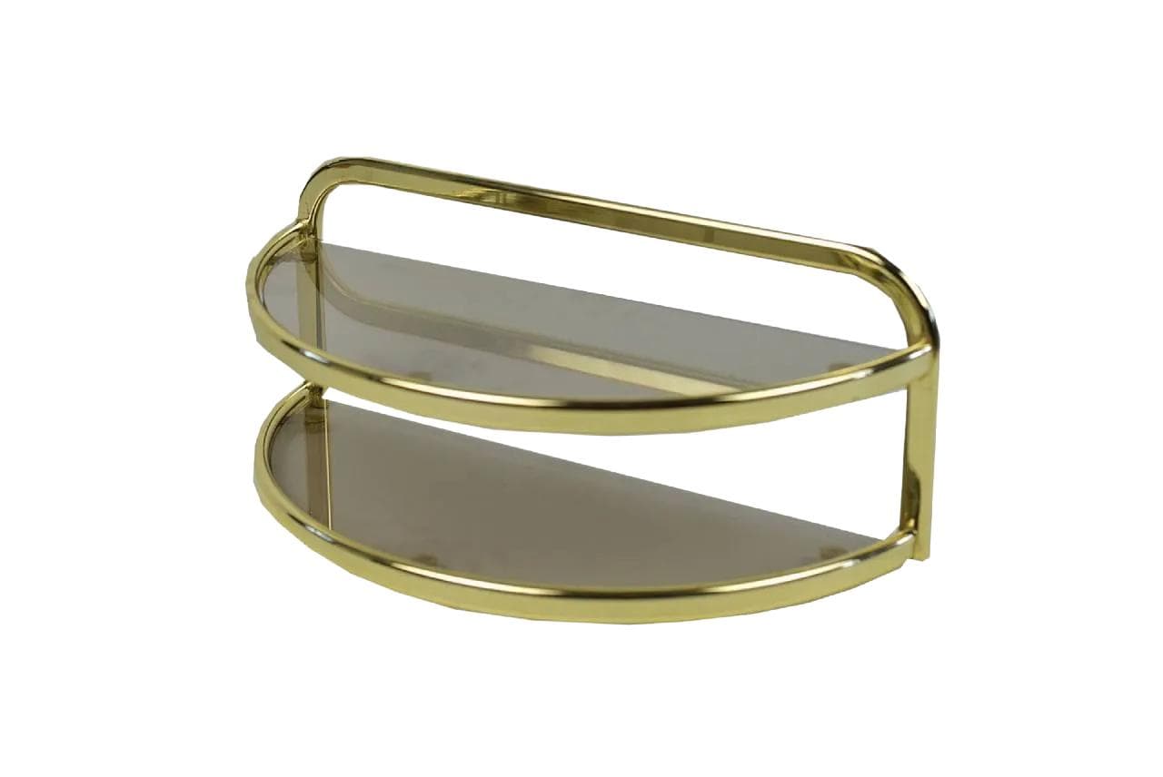 Wall shelf, brown smoked glass, gold metal, Poland, 1980s.