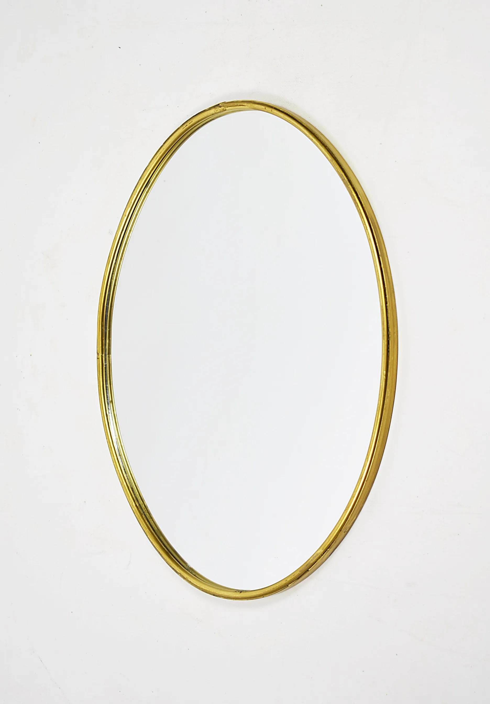 Wall mirror, oval, golden brass, Poland, 1980s - 84143