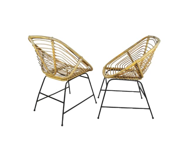 Para krzeseł, rattan żółty, metal czarny, Polska, lata 70. - WYMIARY