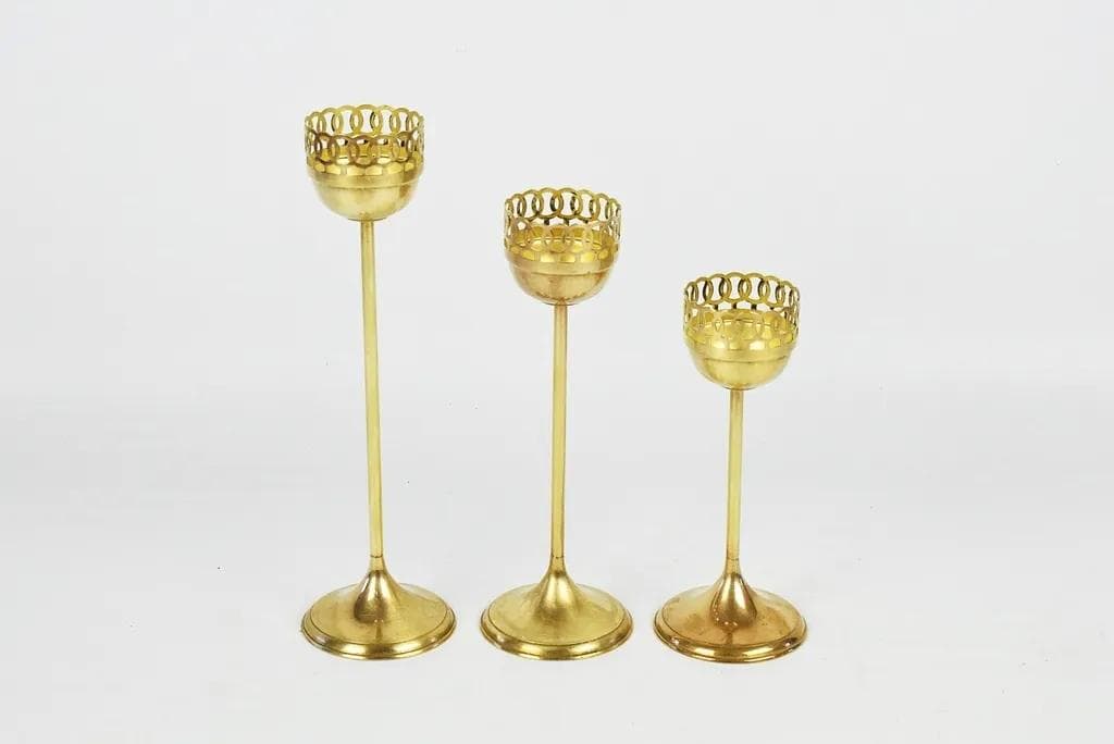 Komplet świeczników, złoty, mosiądz, Polska, lata 80. - 84075