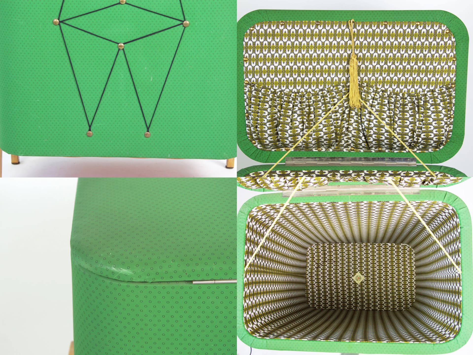 Puf schowek, zielony, drewno, Polska, lata 60. - 84054