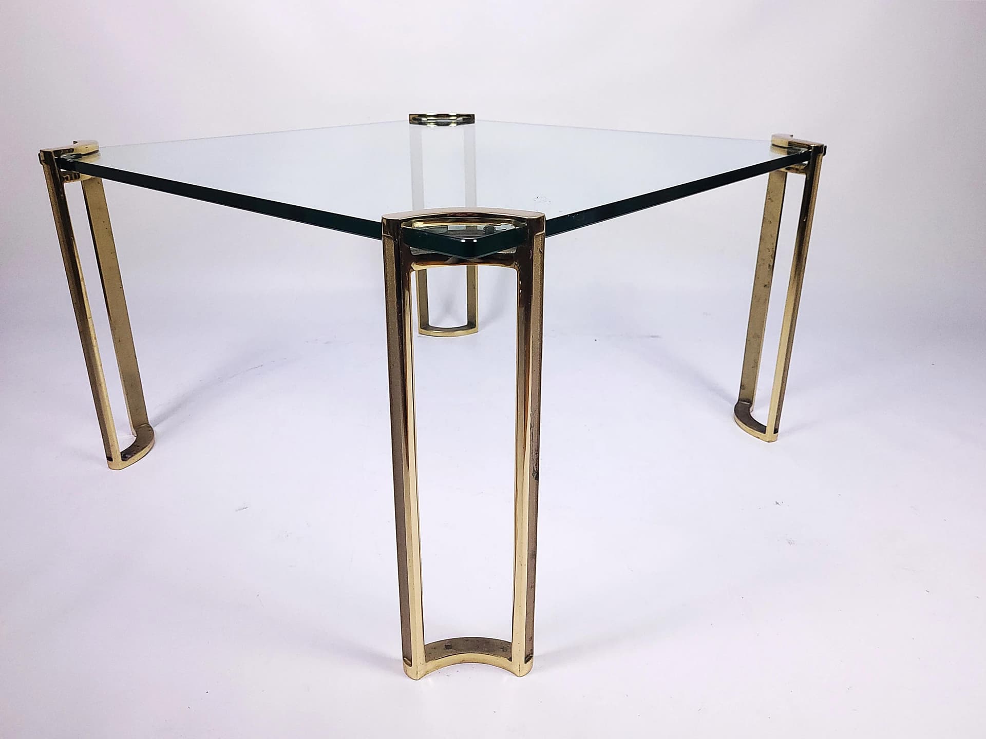 Coffee table, transparent glass, golden brass, by P. Ghyczy, 1970s - 84036