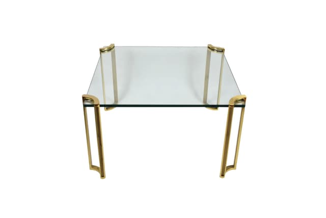 Coffee table, transparent glass, golden brass, by P. Ghyczy, 1970s - DIMENSION