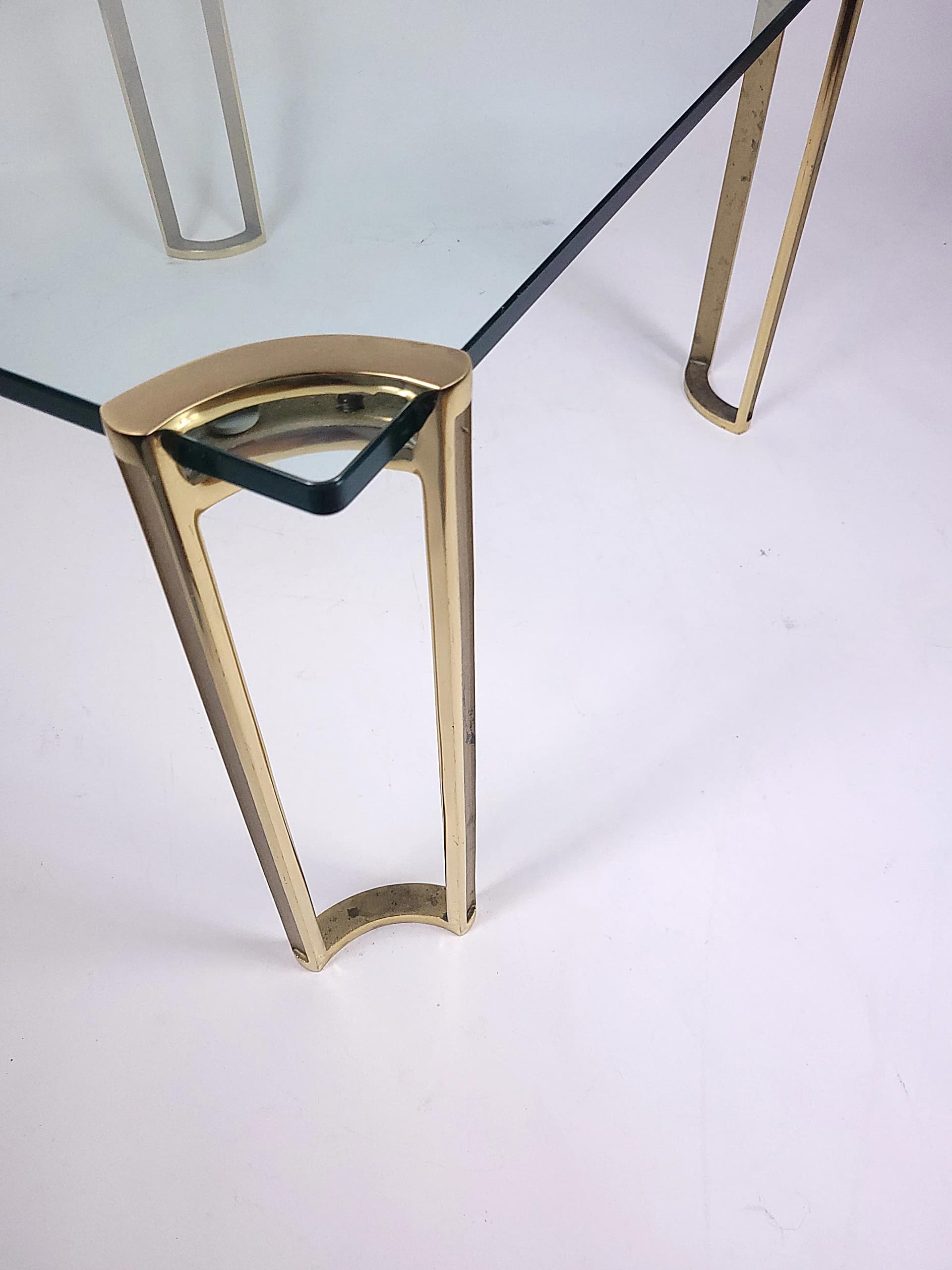 Coffee table, transparent glass, golden brass, by P. Ghyczy, 1970s - 84039