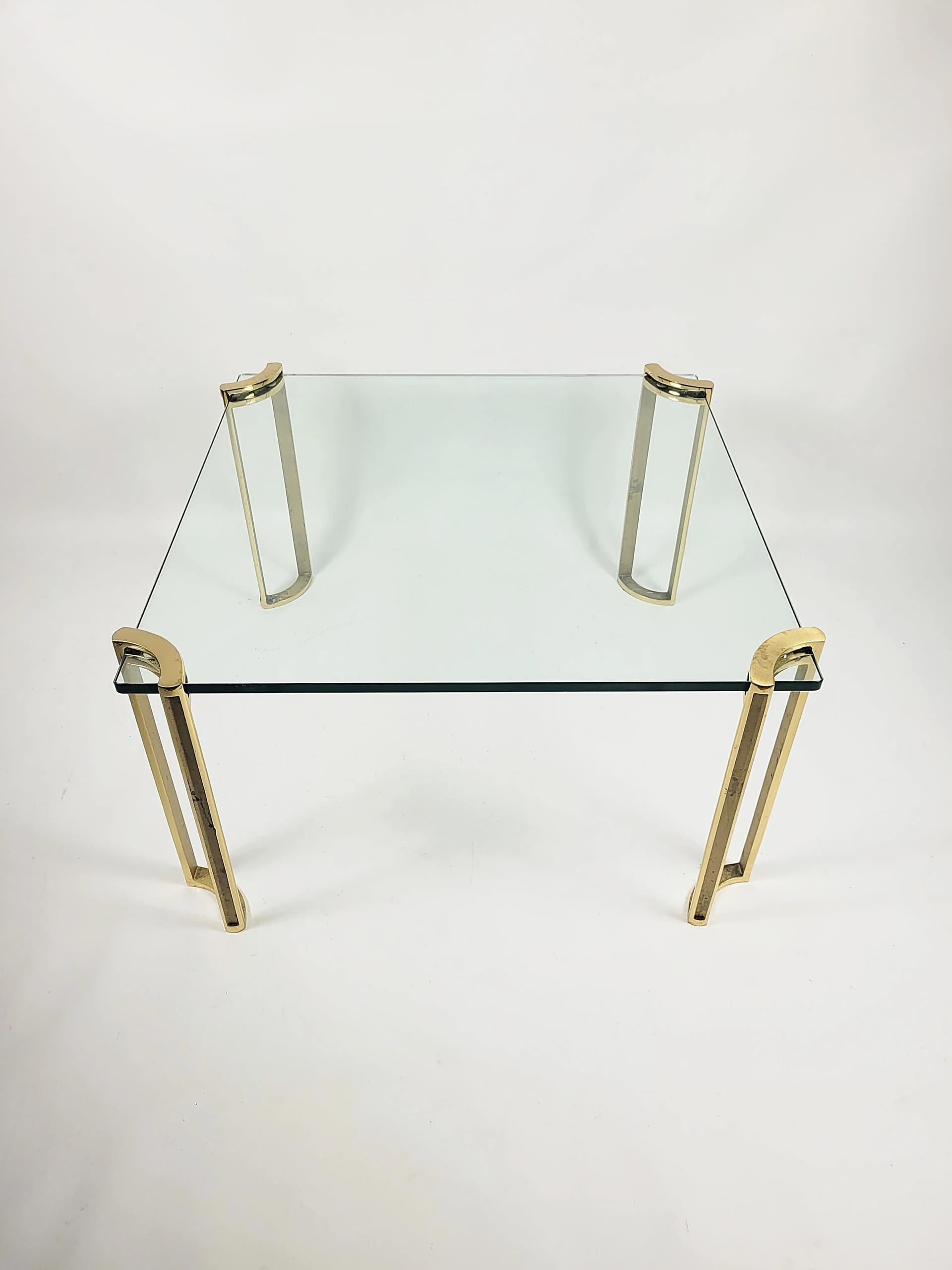 Coffee table, transparent glass, golden brass, by P. Ghyczy, 1970s - 84032