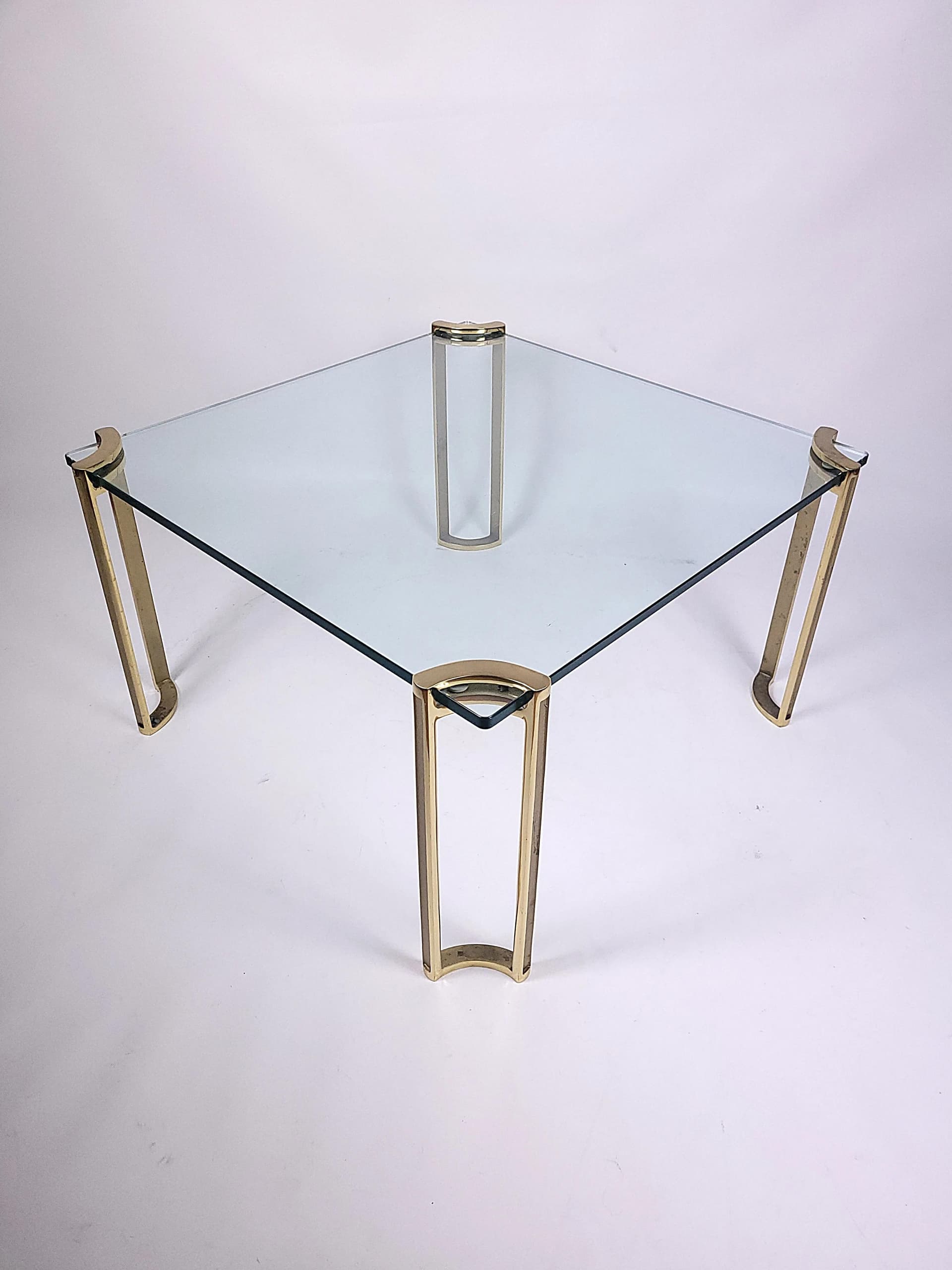 Coffee table, transparent glass, golden brass, by P. Ghyczy, 1970s - 84034