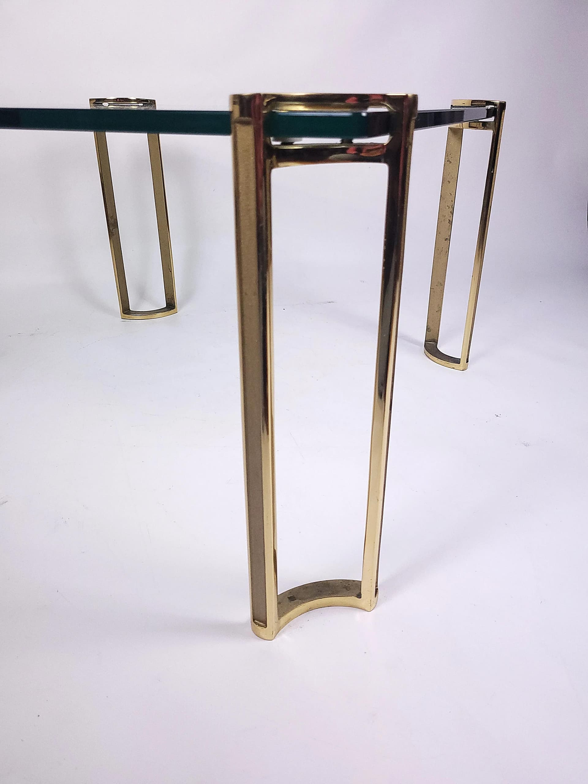 Coffee table, transparent glass, golden brass, by P. Ghyczy, 1970s - 84040
