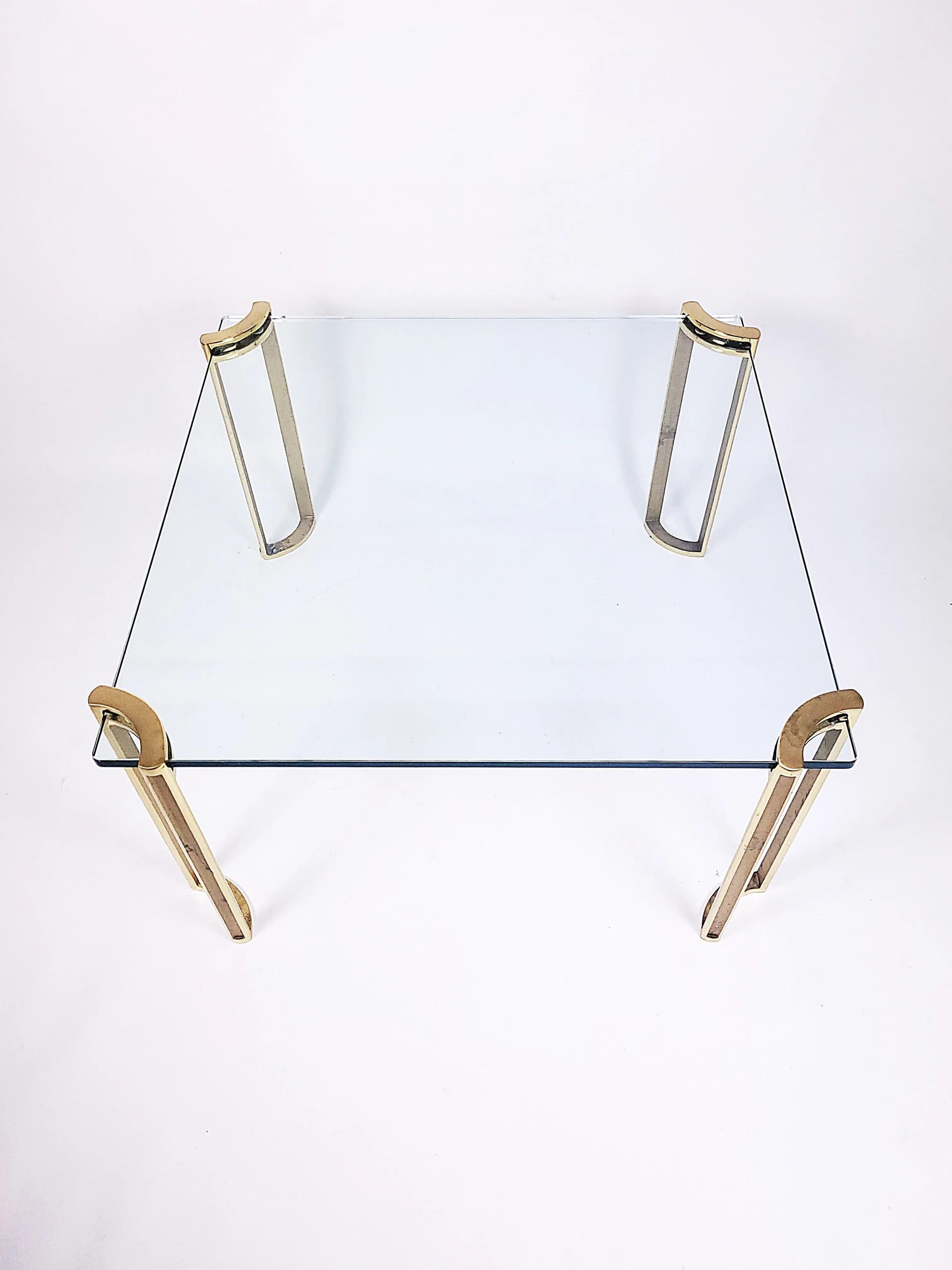 Coffee table, transparent glass, golden brass, by P. Ghyczy, 1970s - 84033