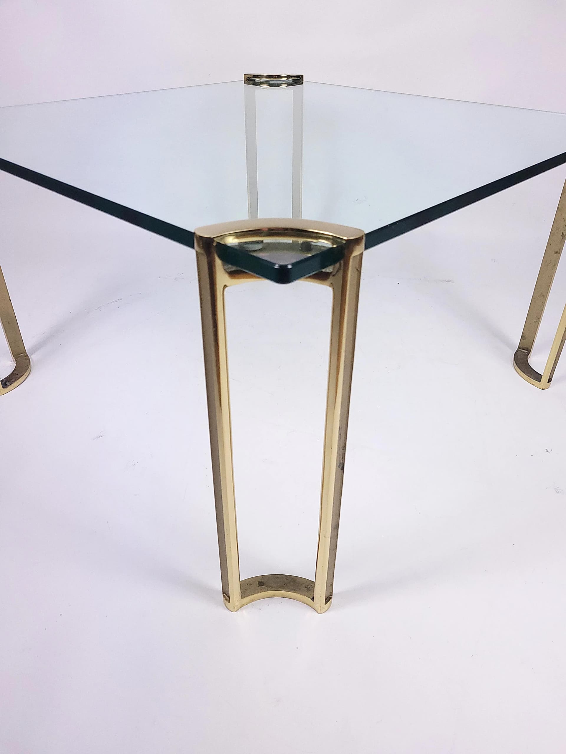 Coffee table, transparent glass, golden brass, by P. Ghyczy, 1970s - 84037