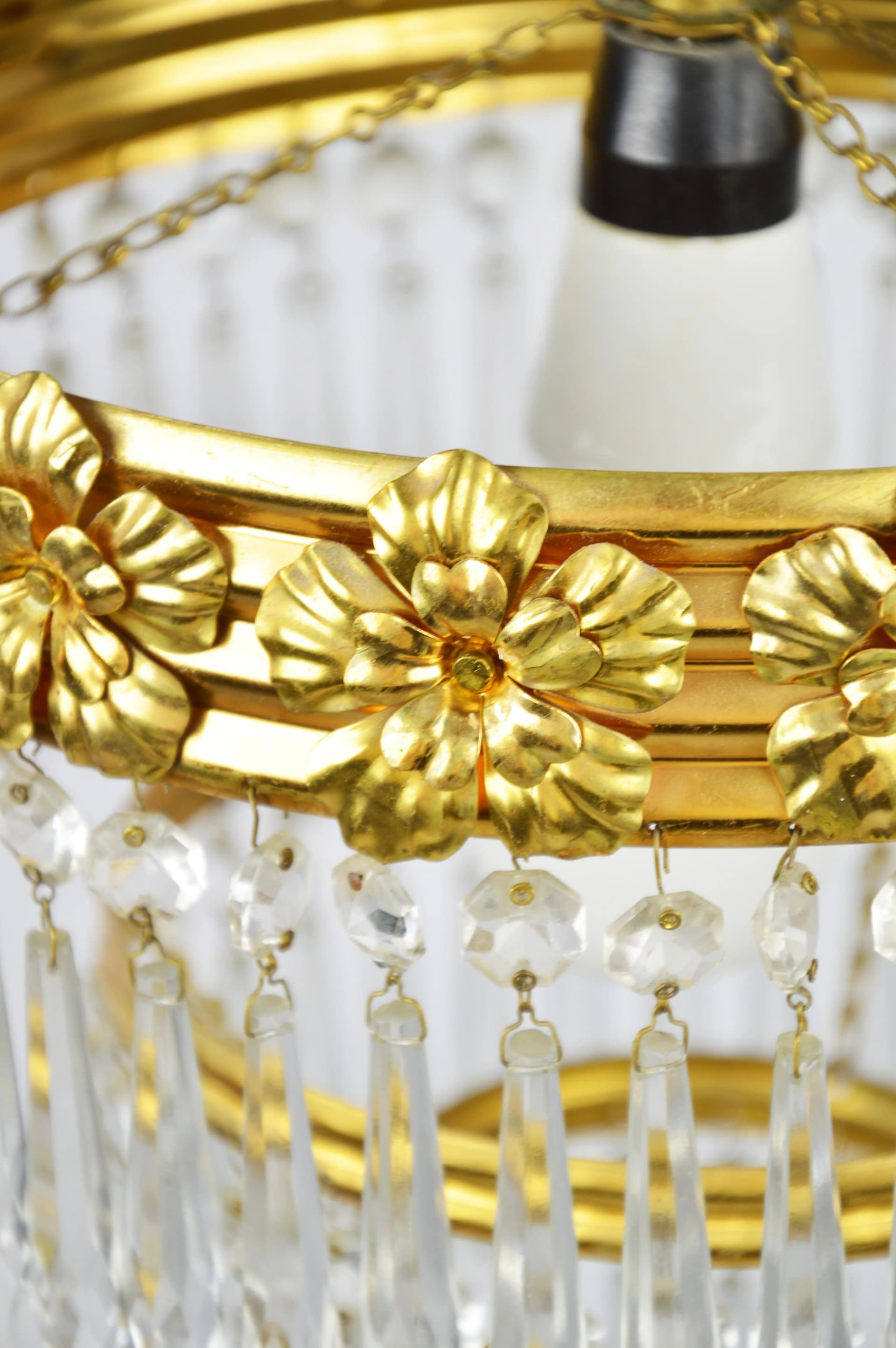 Żyrandol Zeleznobrodske Sklo, złoty, szkło, Czechosłowacja, lata 70. - 84006