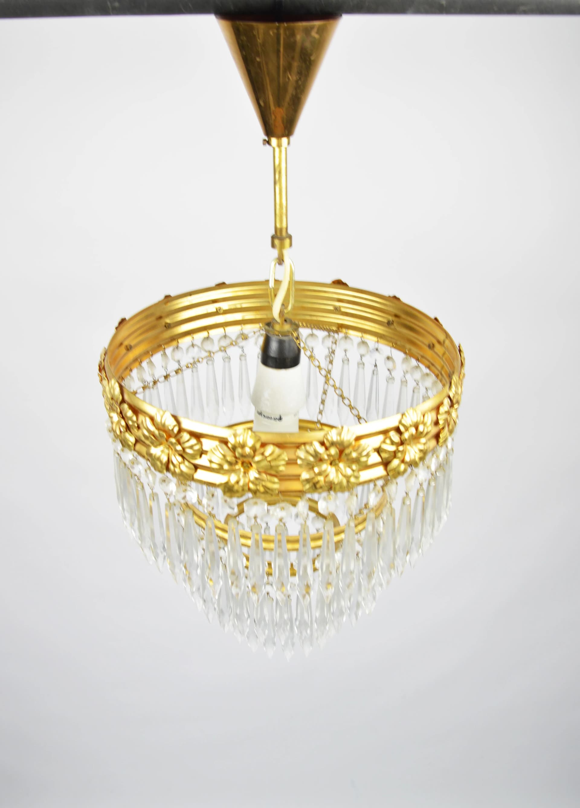 Żyrandol Zeleznobrodske Sklo, złoty, szkło, Czechosłowacja, lata 70. - 84010