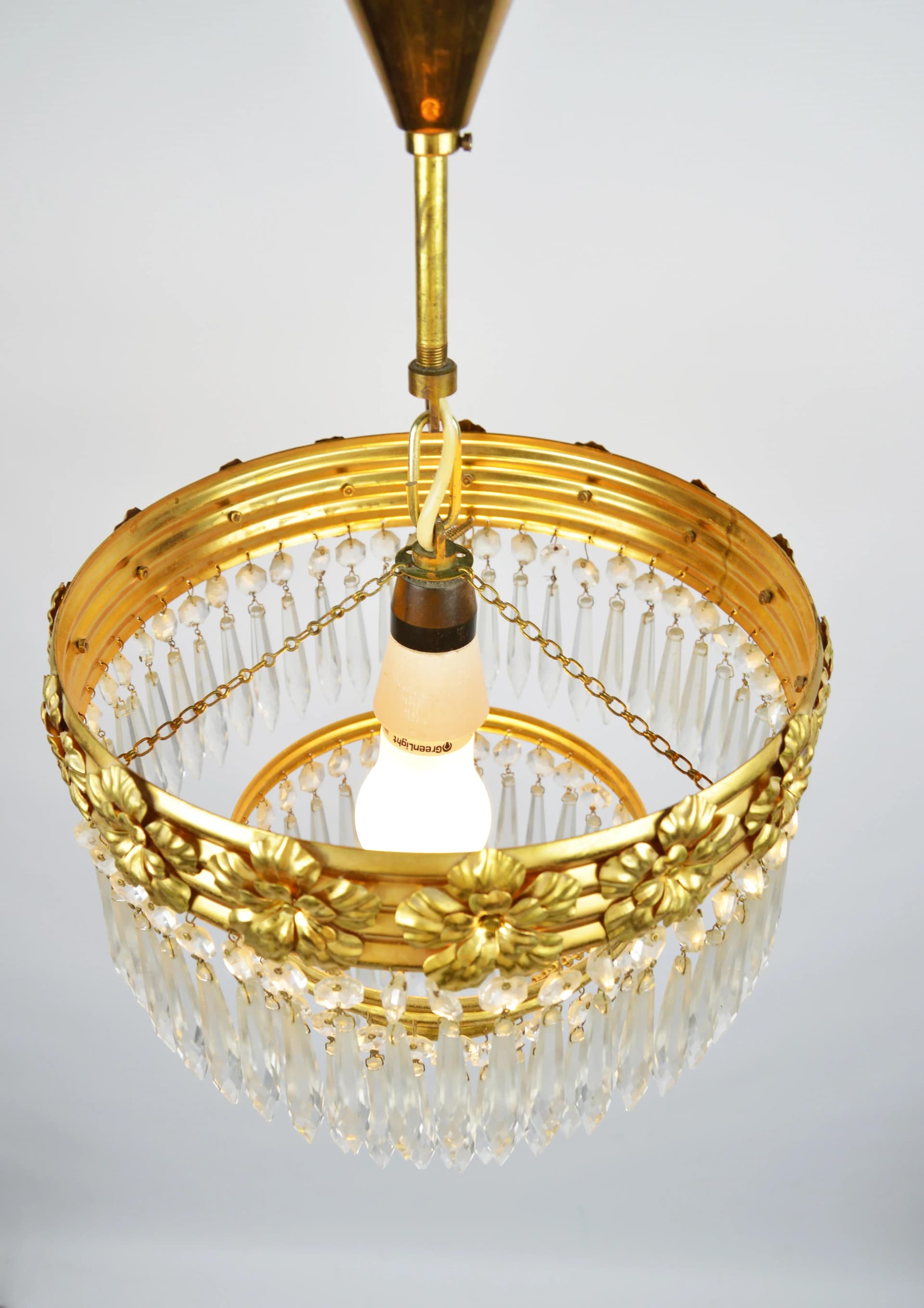 Żyrandol Zeleznobrodske Sklo, złoty, szkło, Czechosłowacja, lata 70. - 84012