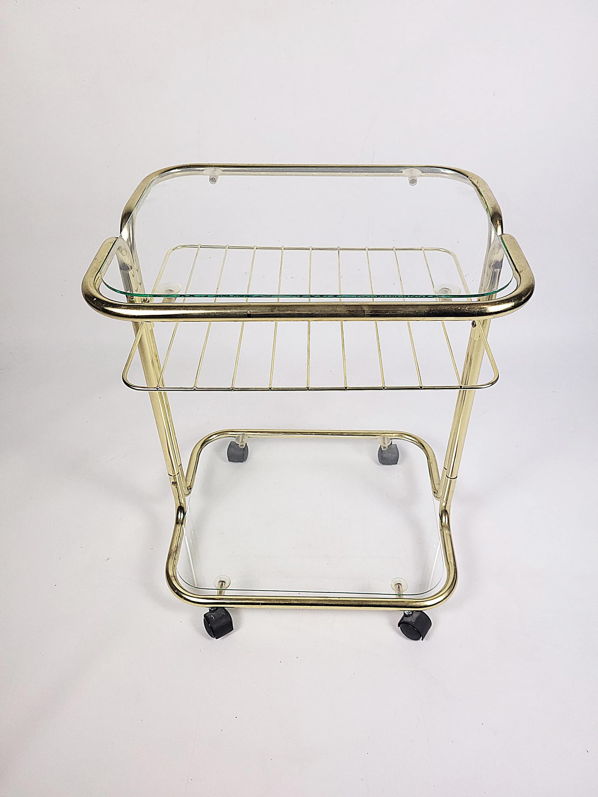 Magazine Rack Side Table, golden metal, glass, Poland, 1980s. - 83992