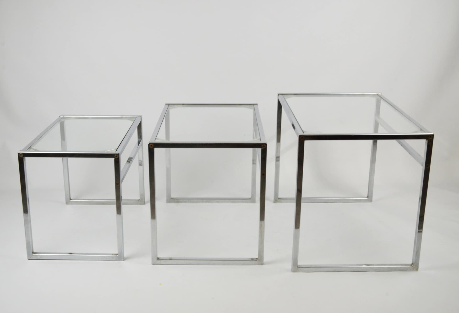 Set of Coffee Tables, Clear Glass, Chromed Steel, Poland, 1970s. - 83974