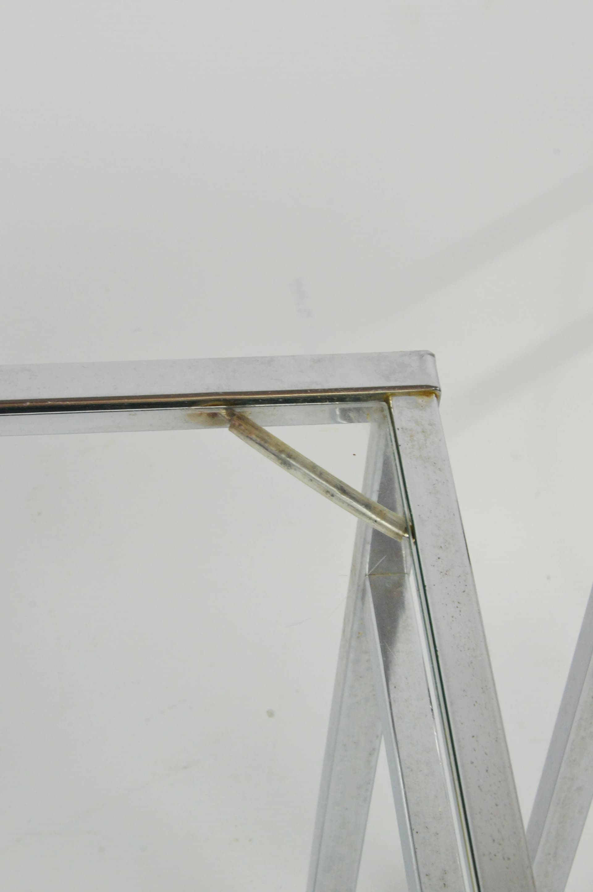 Set of Coffee Tables, Clear Glass, Chromed Steel, Poland, 1970s. - 83969