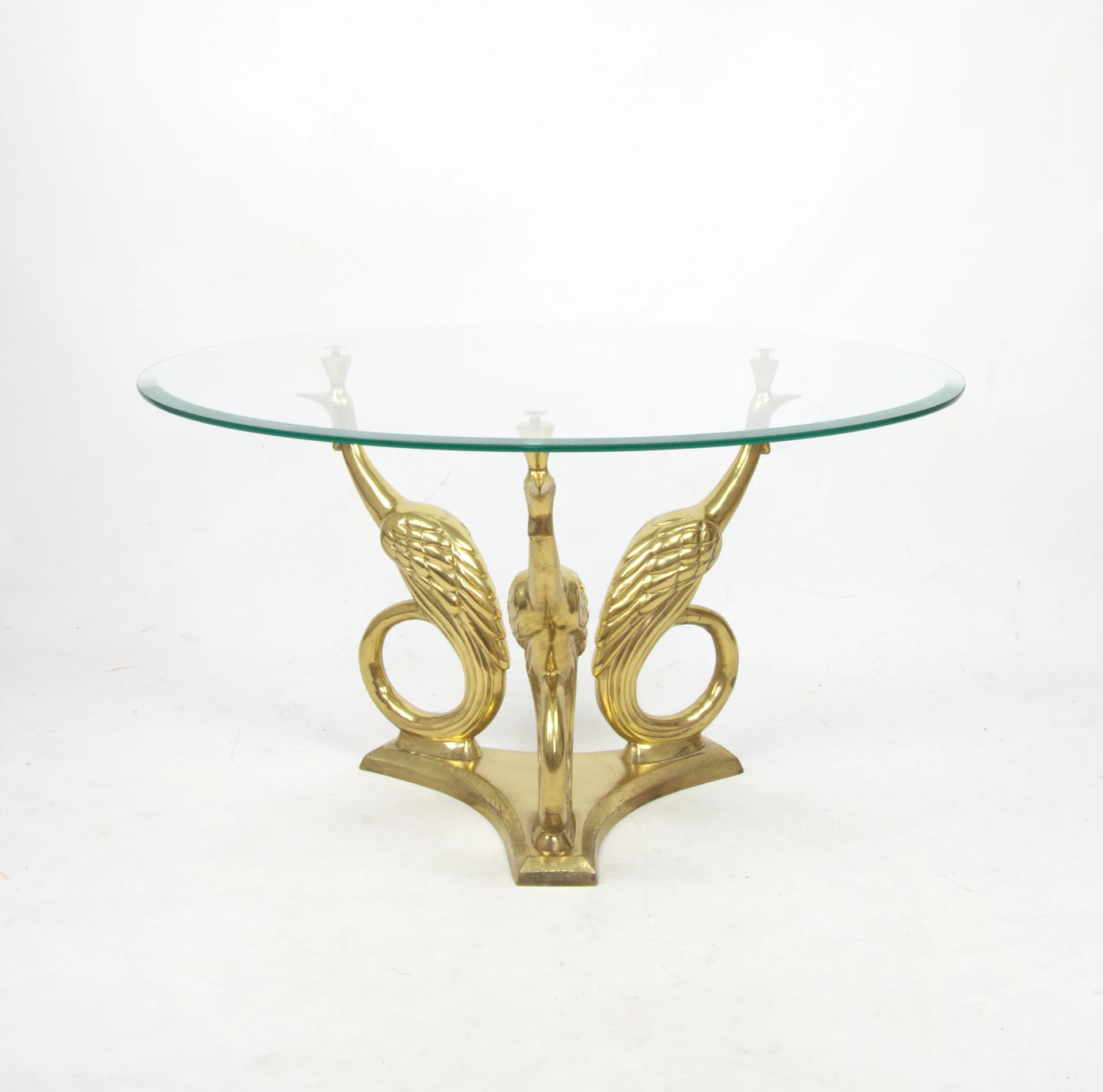 Stolik kawowy Hollywood Regency, mosiądz złoty, szkło, lata 70. - 83962