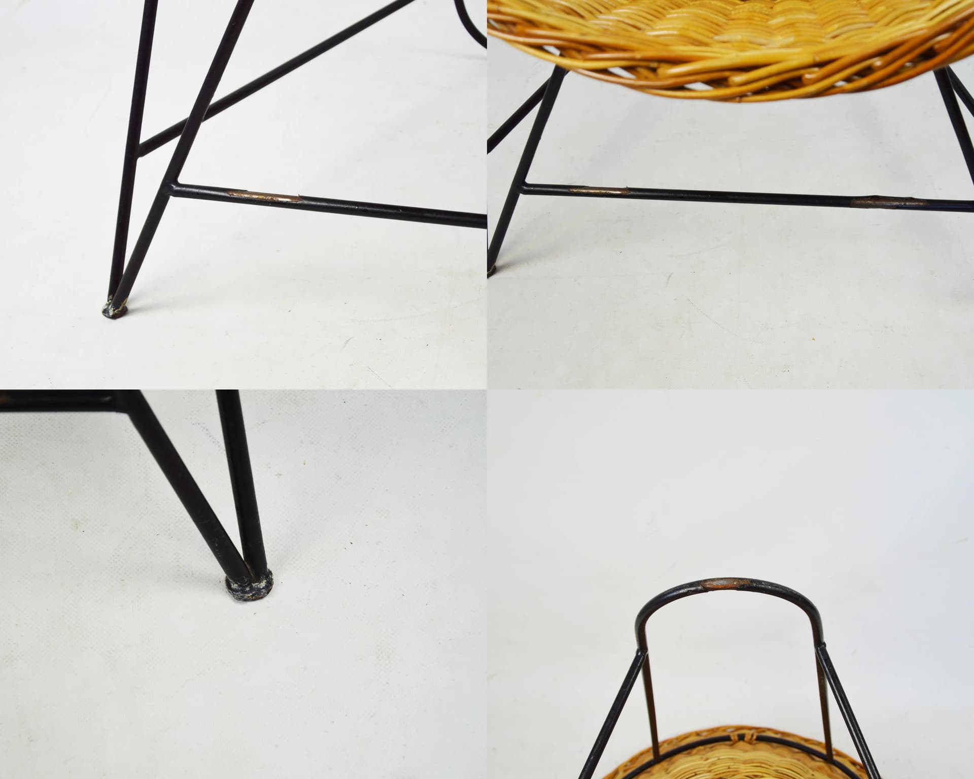 Fotel, brązowa wiklina, metal czarny, Polska, lata 70. - 83946