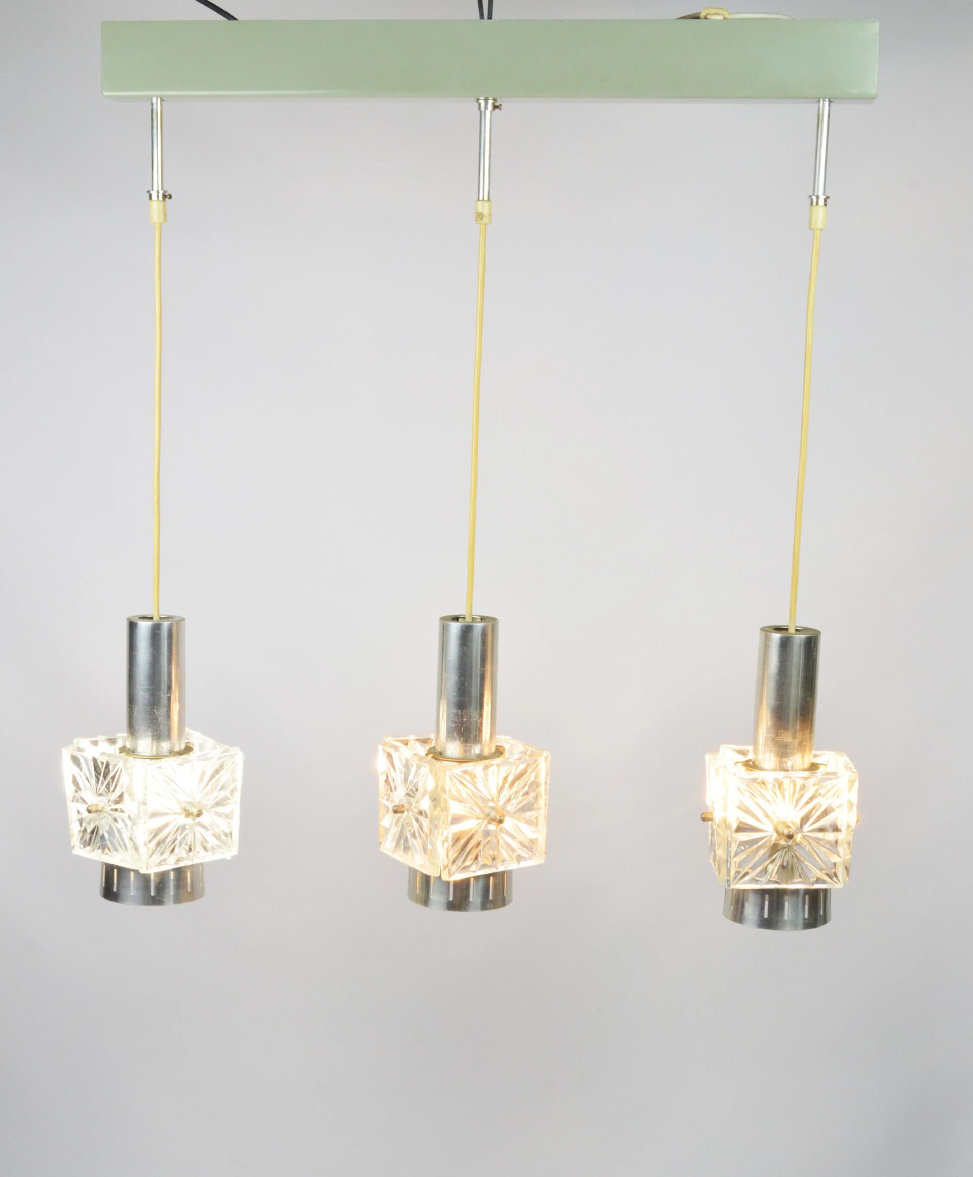 Pendant lamp, white, metal glass, Poland, 1970s. - 83864