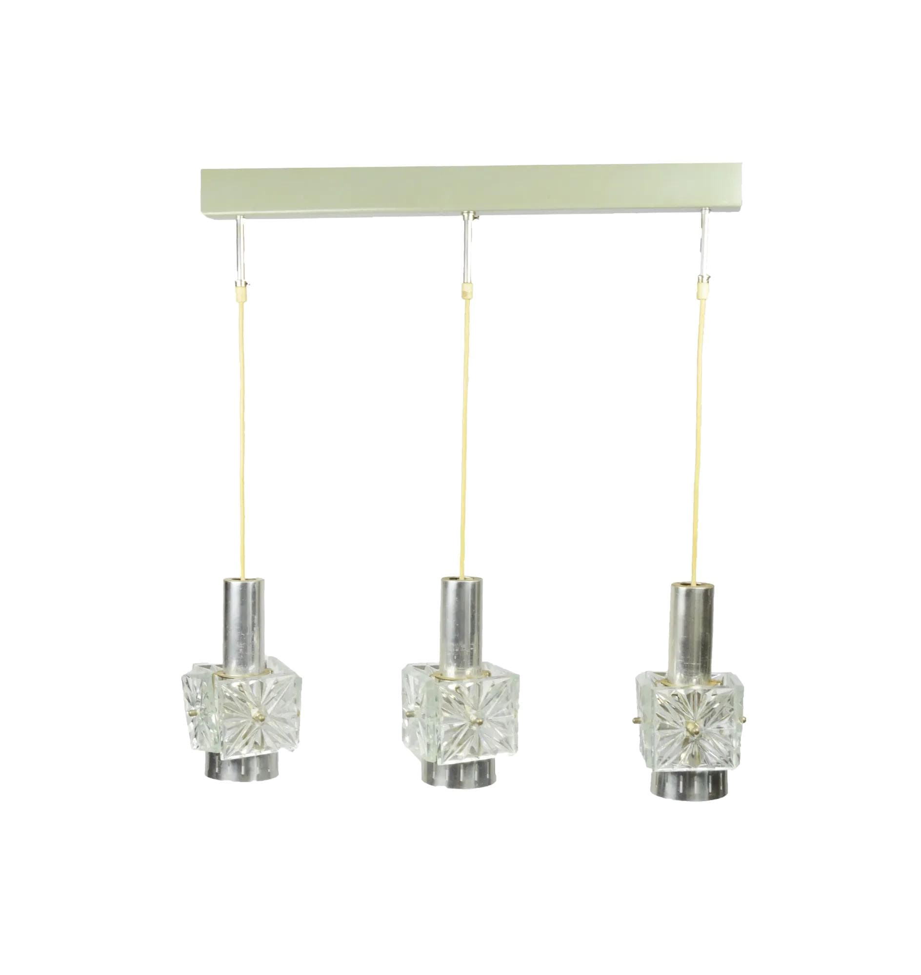 Pendant lamp, white, metal glass, Poland, 1970s.