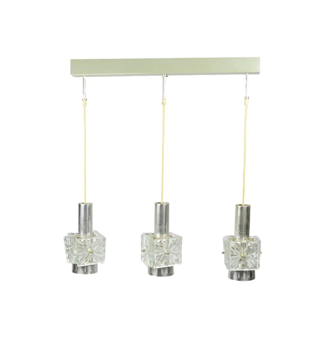 Pendant lamp, white, metal glass, Poland, 1970s. - DIMENSION