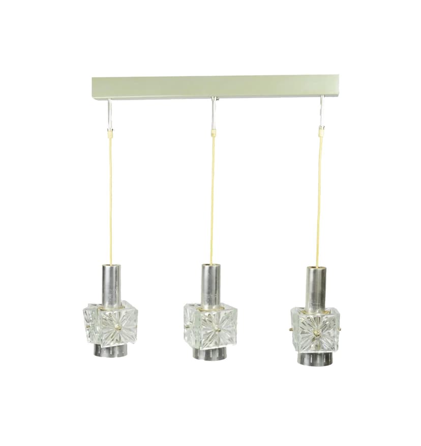 Pendant lamp, white, metal glass, Poland, 1970s.