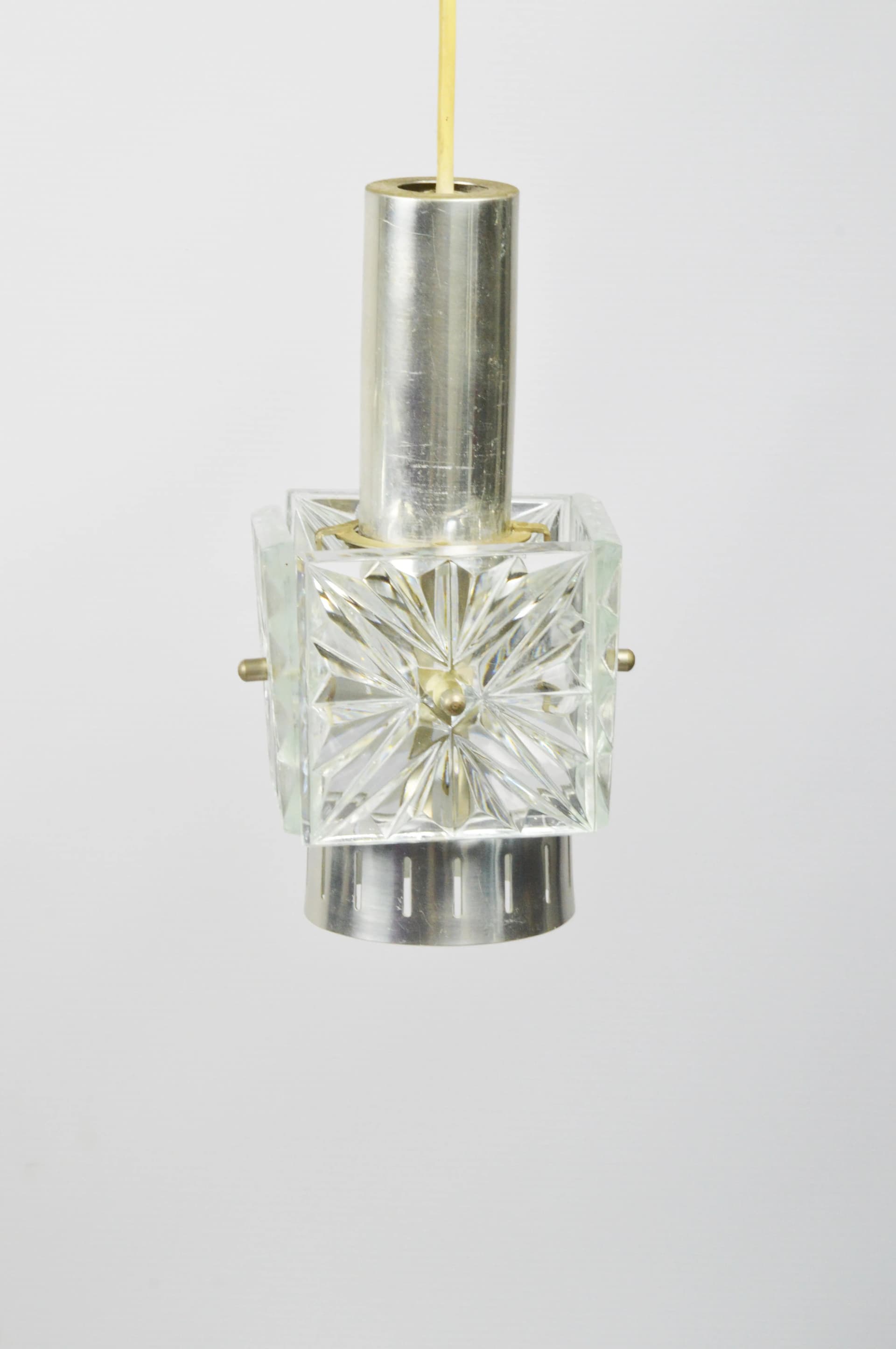 Pendant lamp, white, metal glass, Poland, 1970s. - 83861