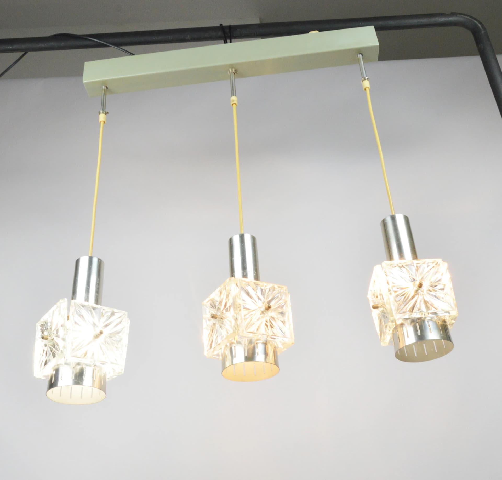 Pendant lamp, white, metal glass, Poland, 1970s. - 83867