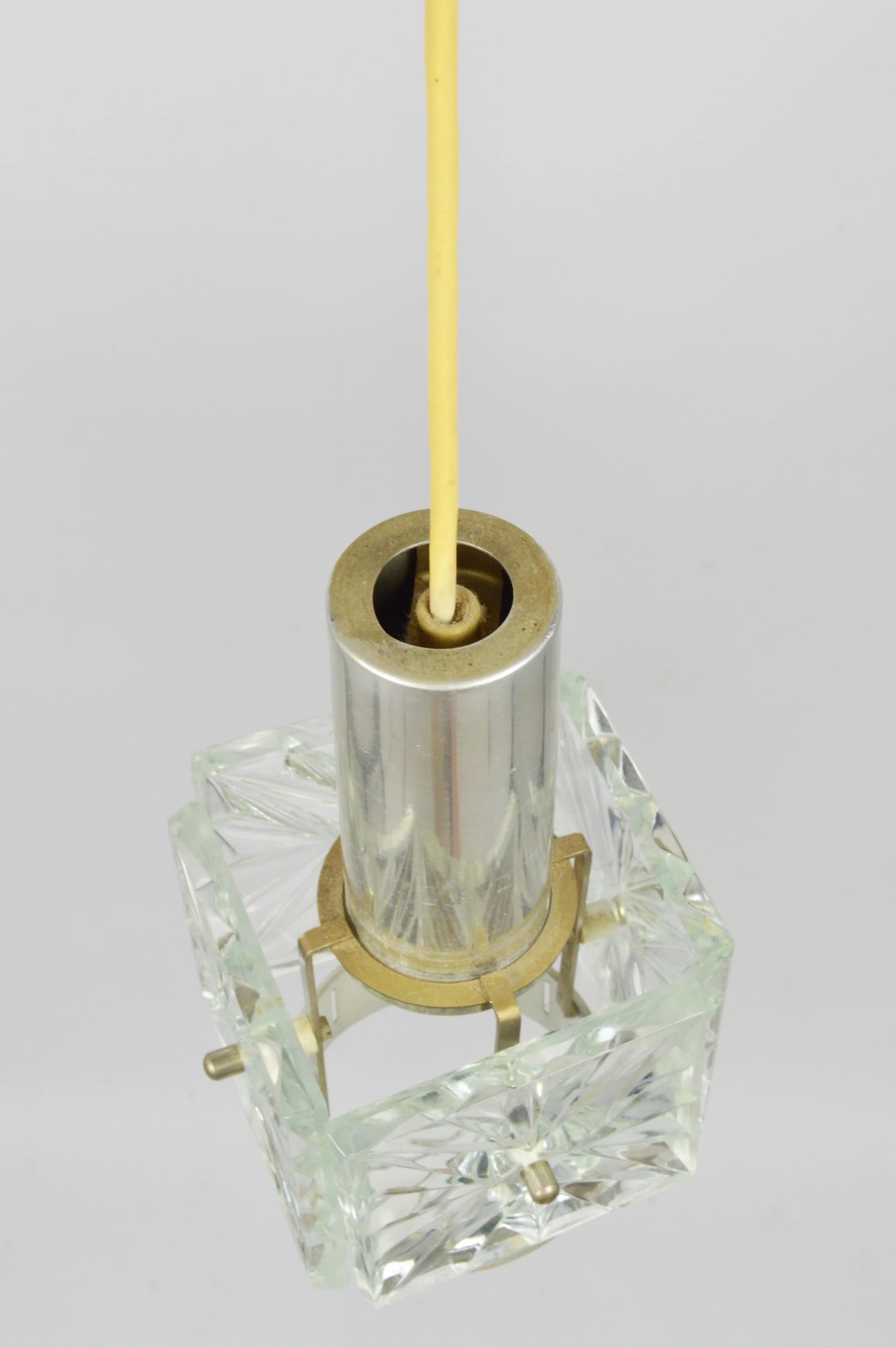 Pendant lamp, white, metal glass, Poland, 1970s. - 83863