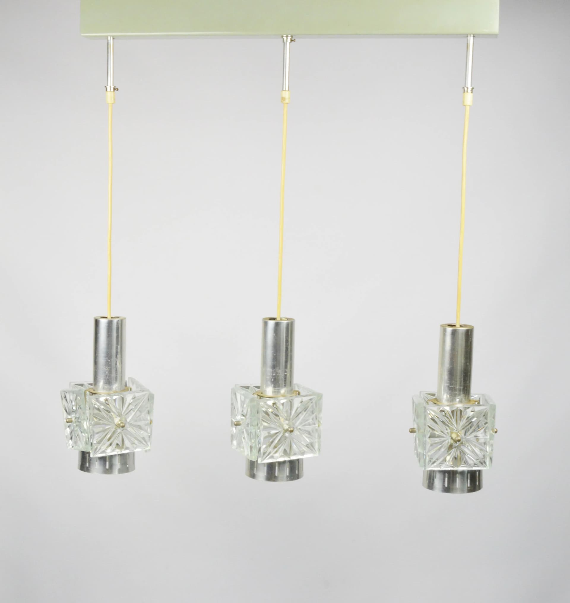 Pendant lamp, white, metal glass, Poland, 1970s. - 83866