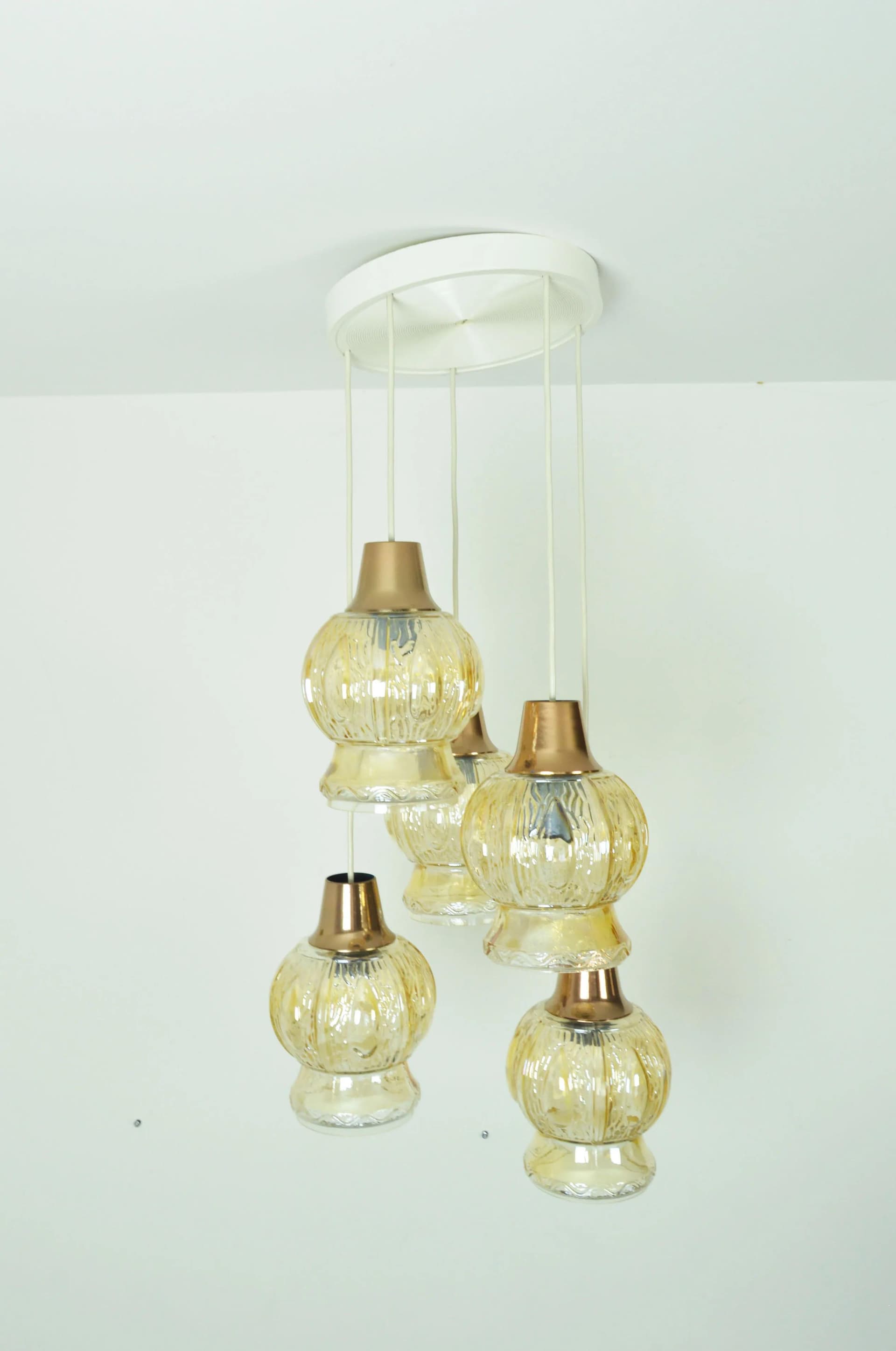 Cascading pendant lamp, opalescent honey glass, copper, 1970s - 83842