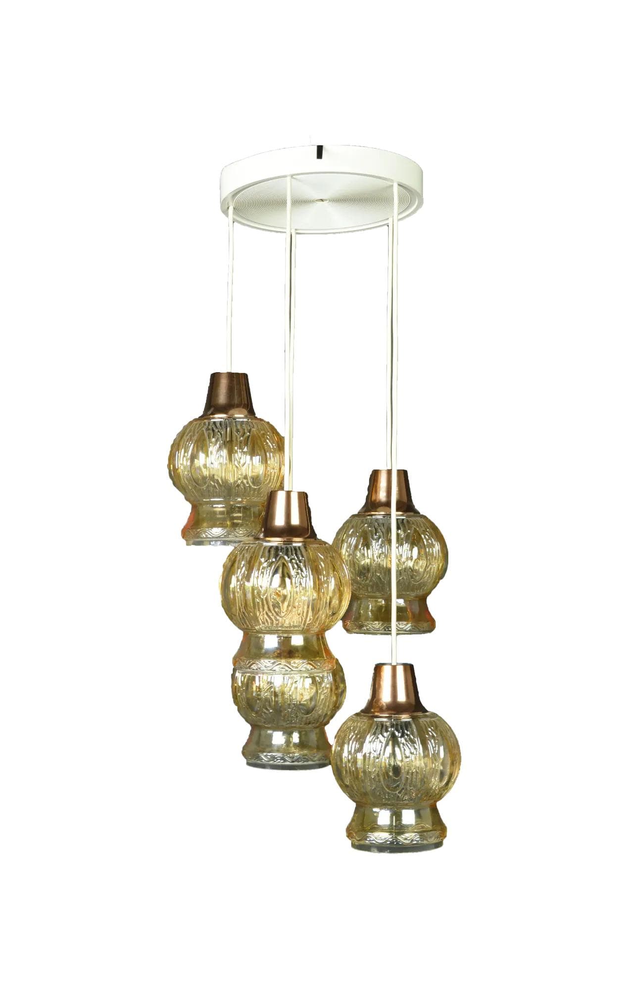 Cascading pendant lamp, opalescent honey glass, copper, 1970s