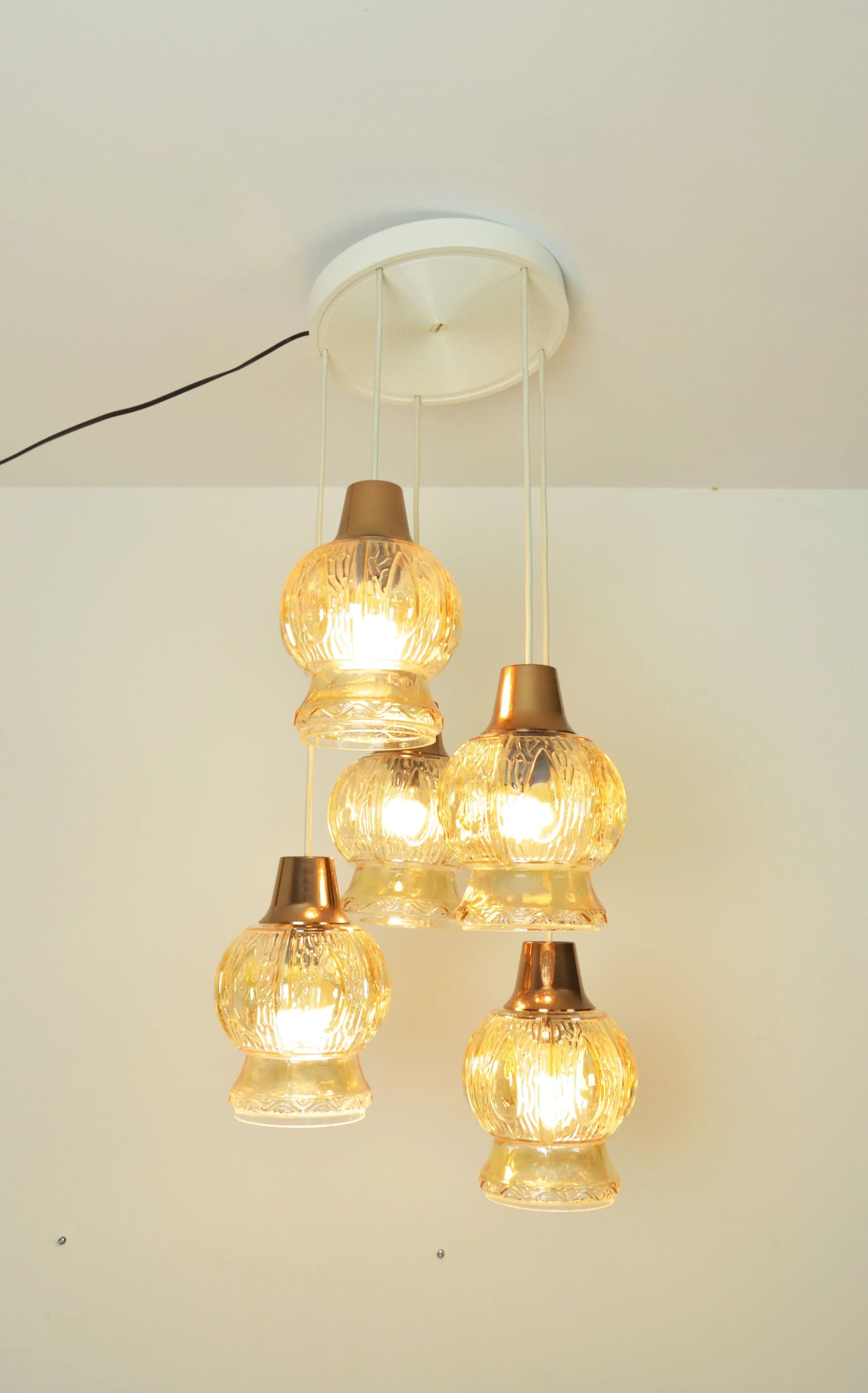 Cascading pendant lamp, opalescent honey glass, copper, 1970s - 83845