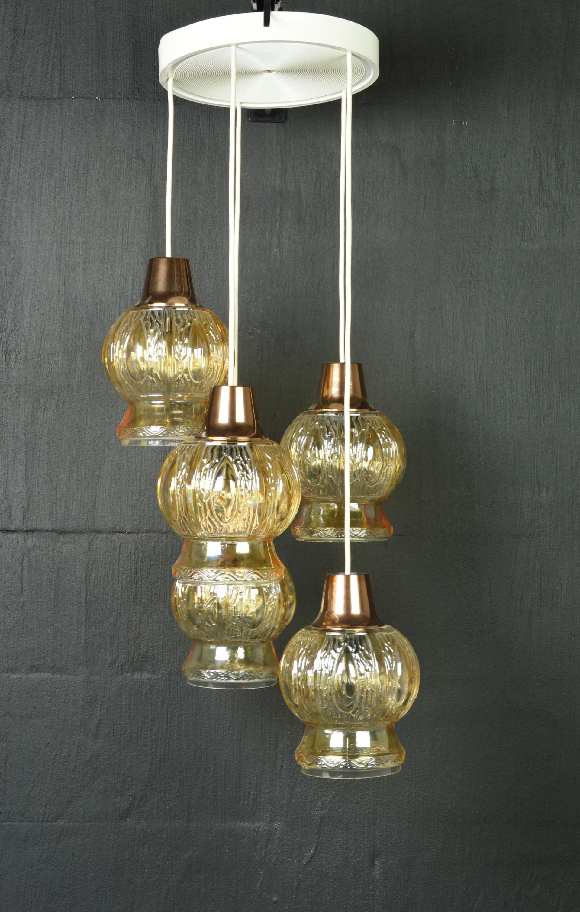 Cascading pendant lamp, opalescent honey glass, copper, 1970s - 83844